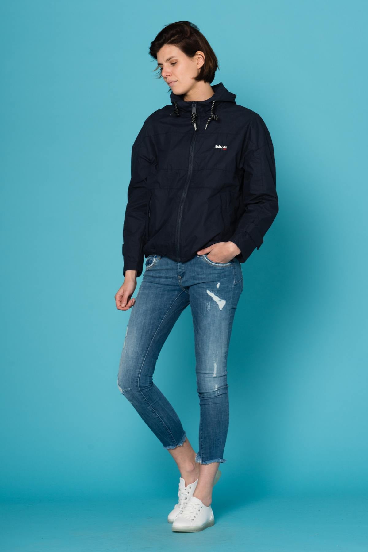 Navy blue hooded windbreaker - Image n°2