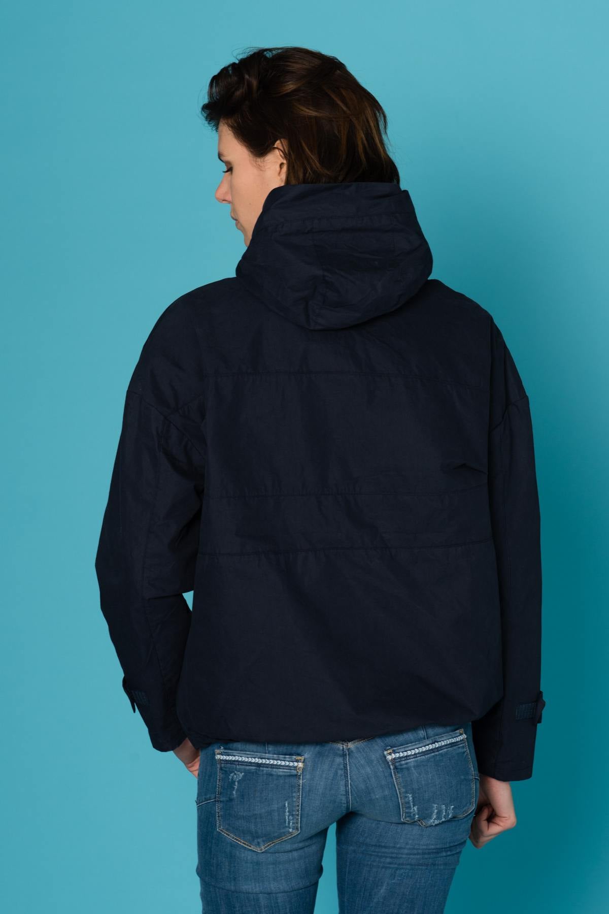 Navy blue hooded windbreaker - Image n°4