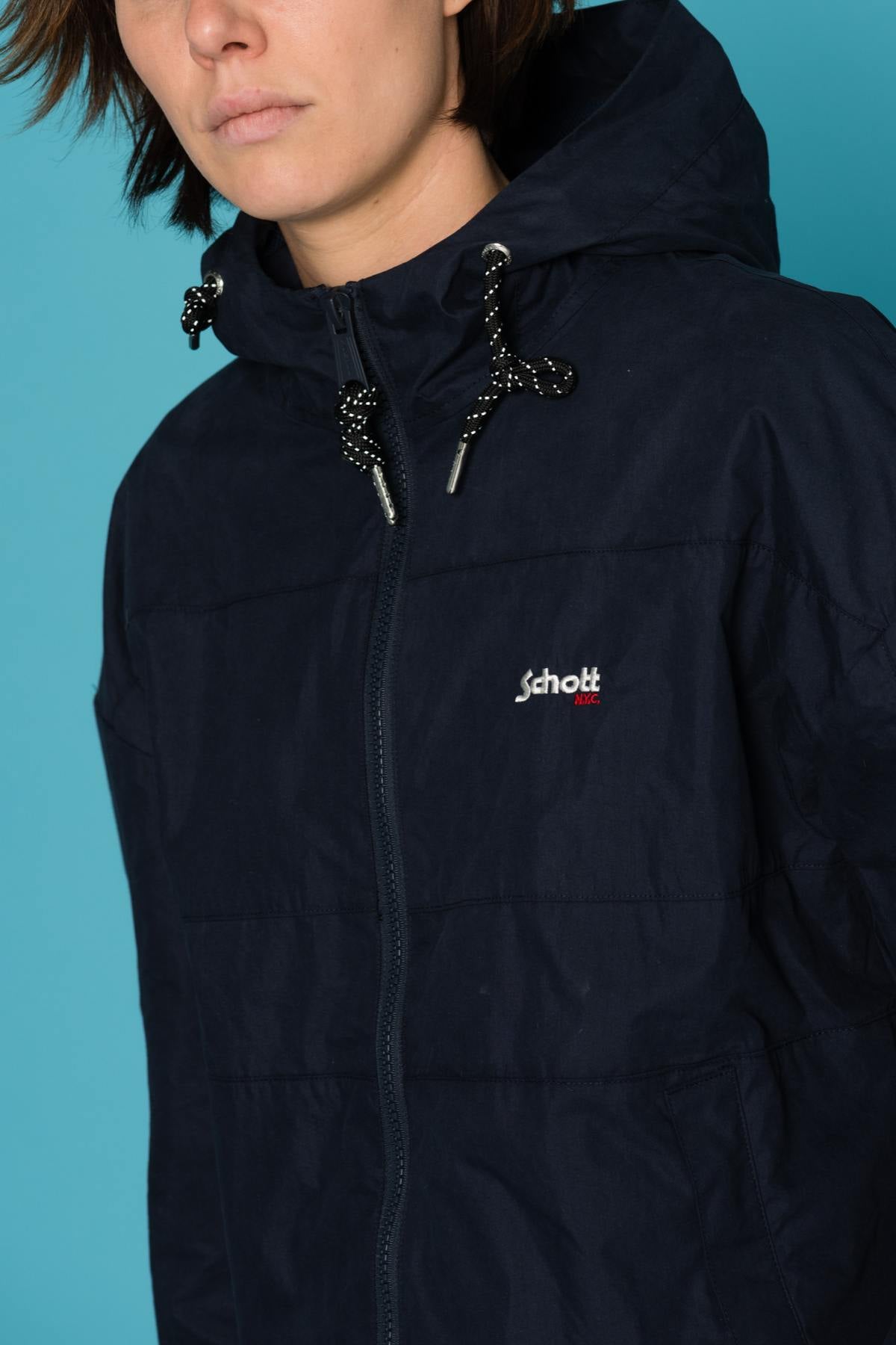 Navy blue hooded windbreaker - Image n°5