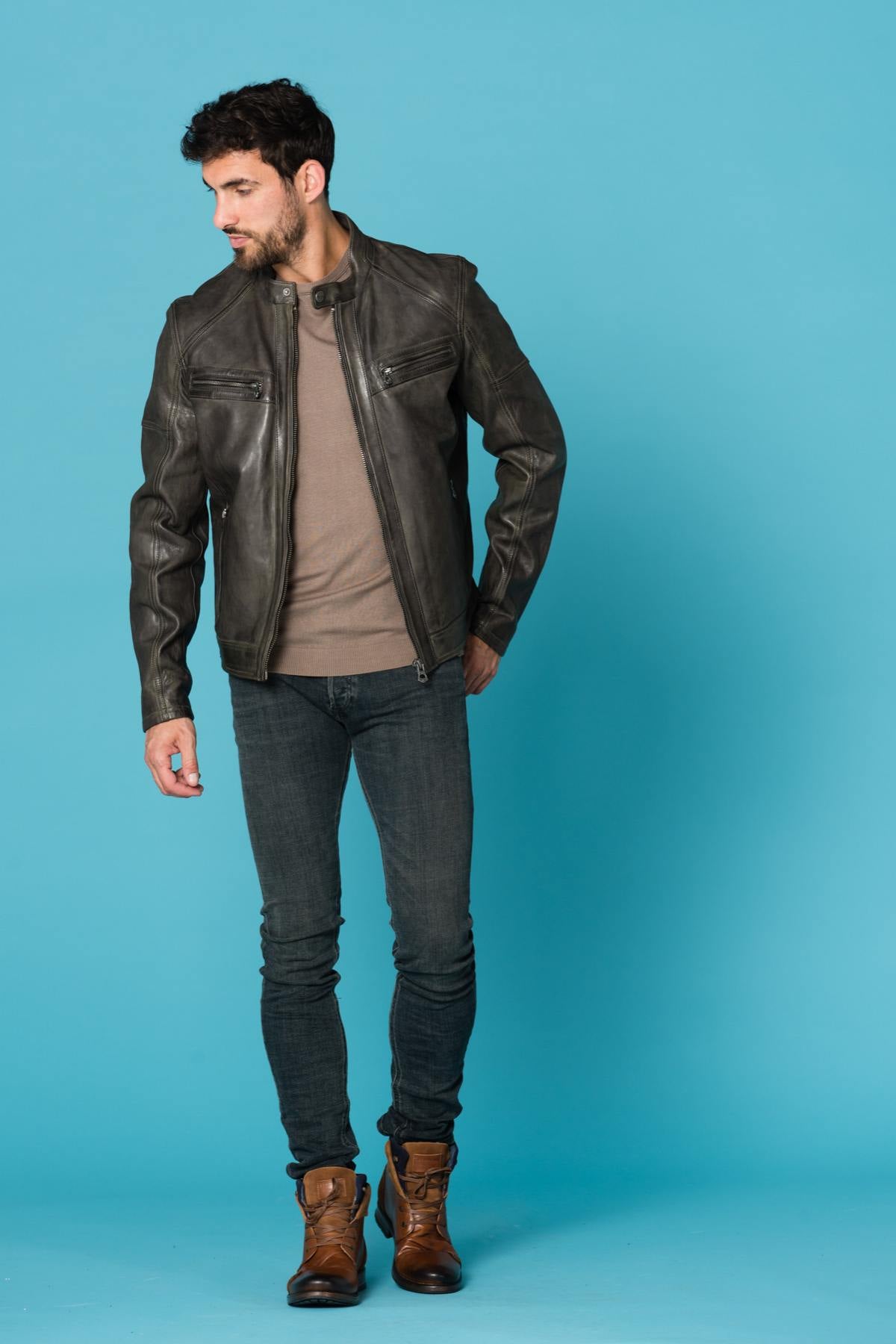 Olive lambskin leather jacket - Image n°2