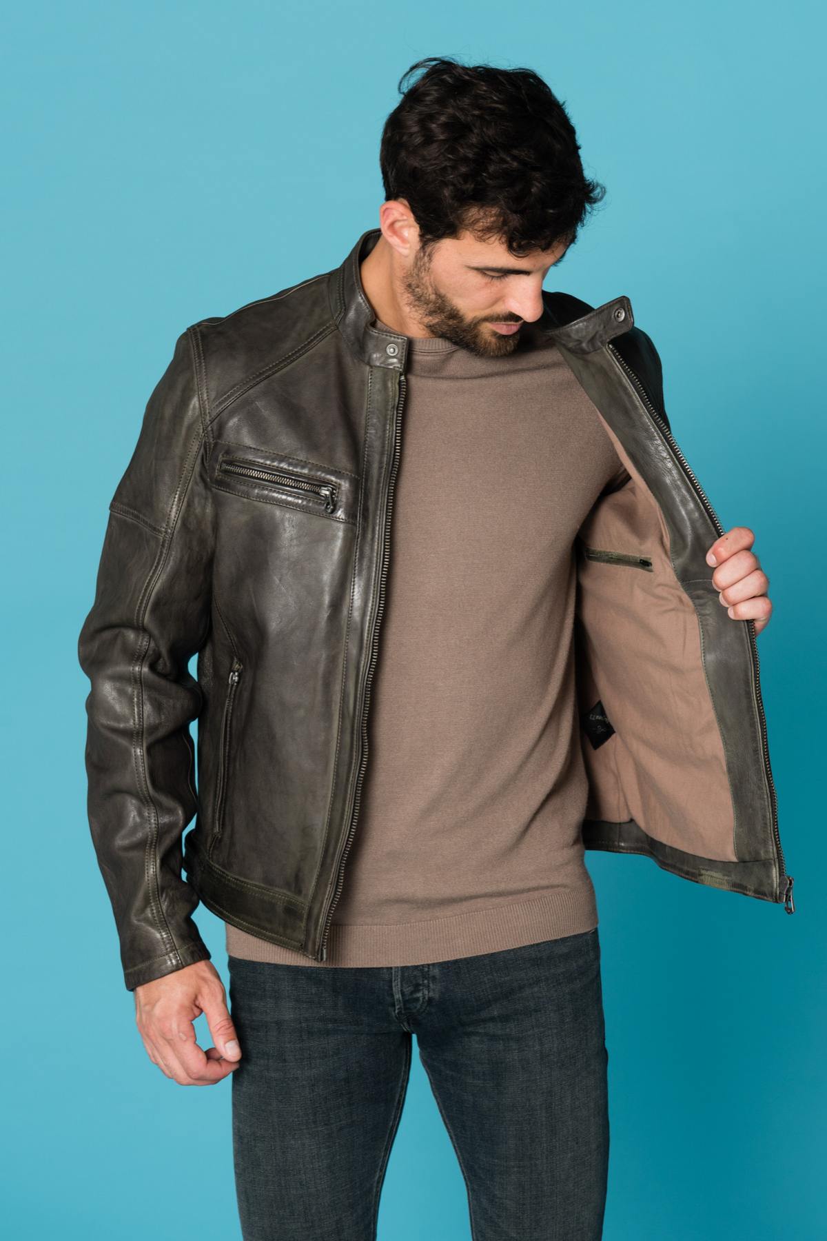 Olive lambskin leather jacket - Image n°6