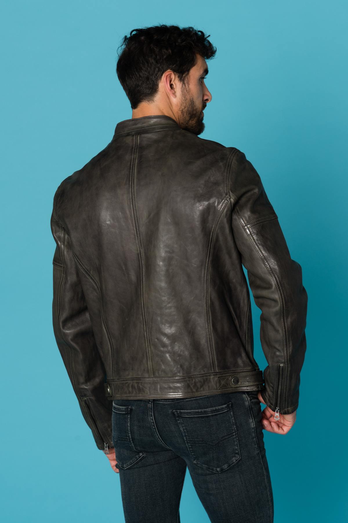 Olive lambskin leather jacket - Image n°5