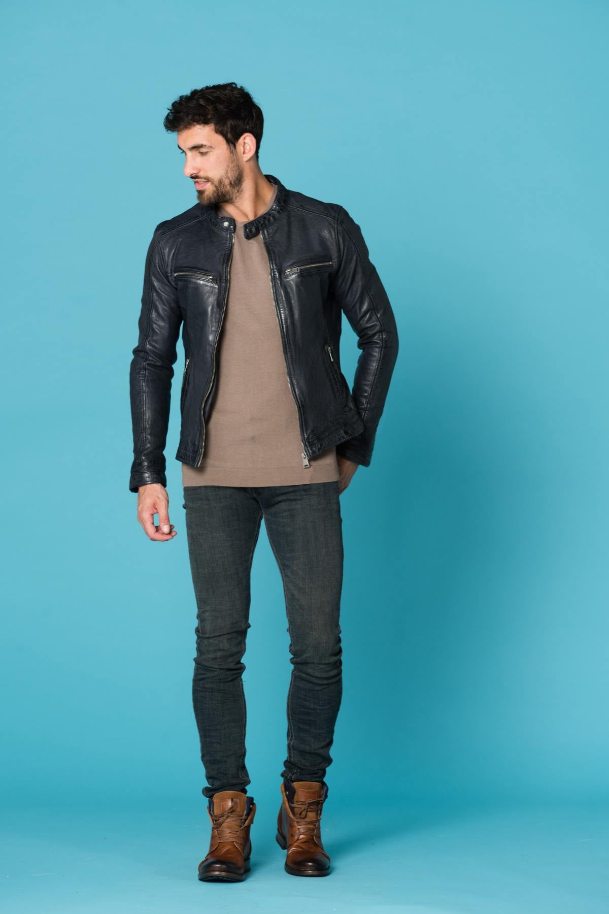 Blue vegetable leather jacket - Image n°10