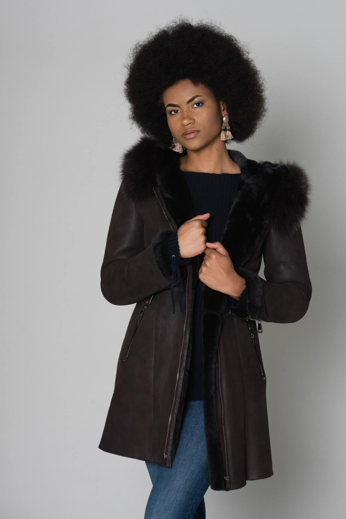 Long merino shearling jacket - Image n°5