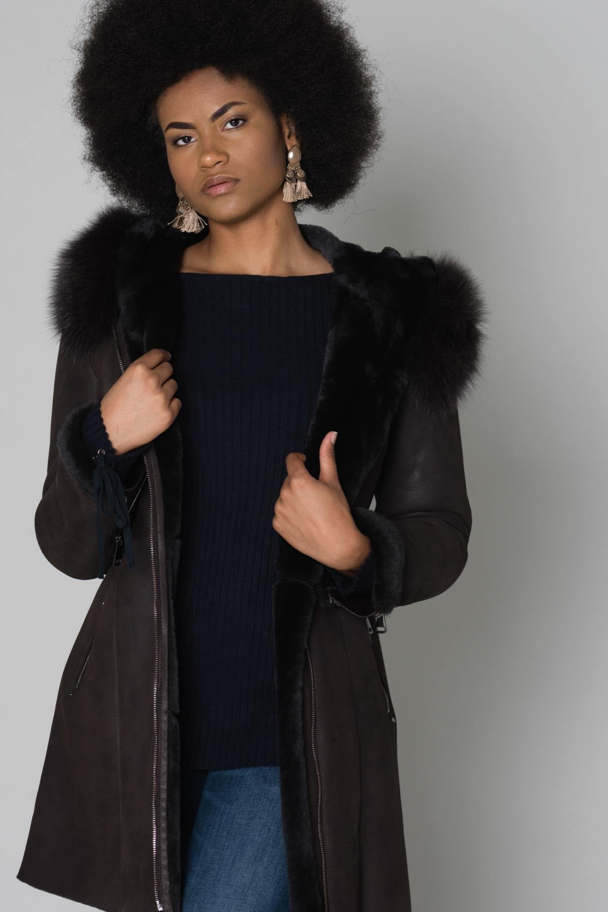 Long merino shearling jacket - Image n°1