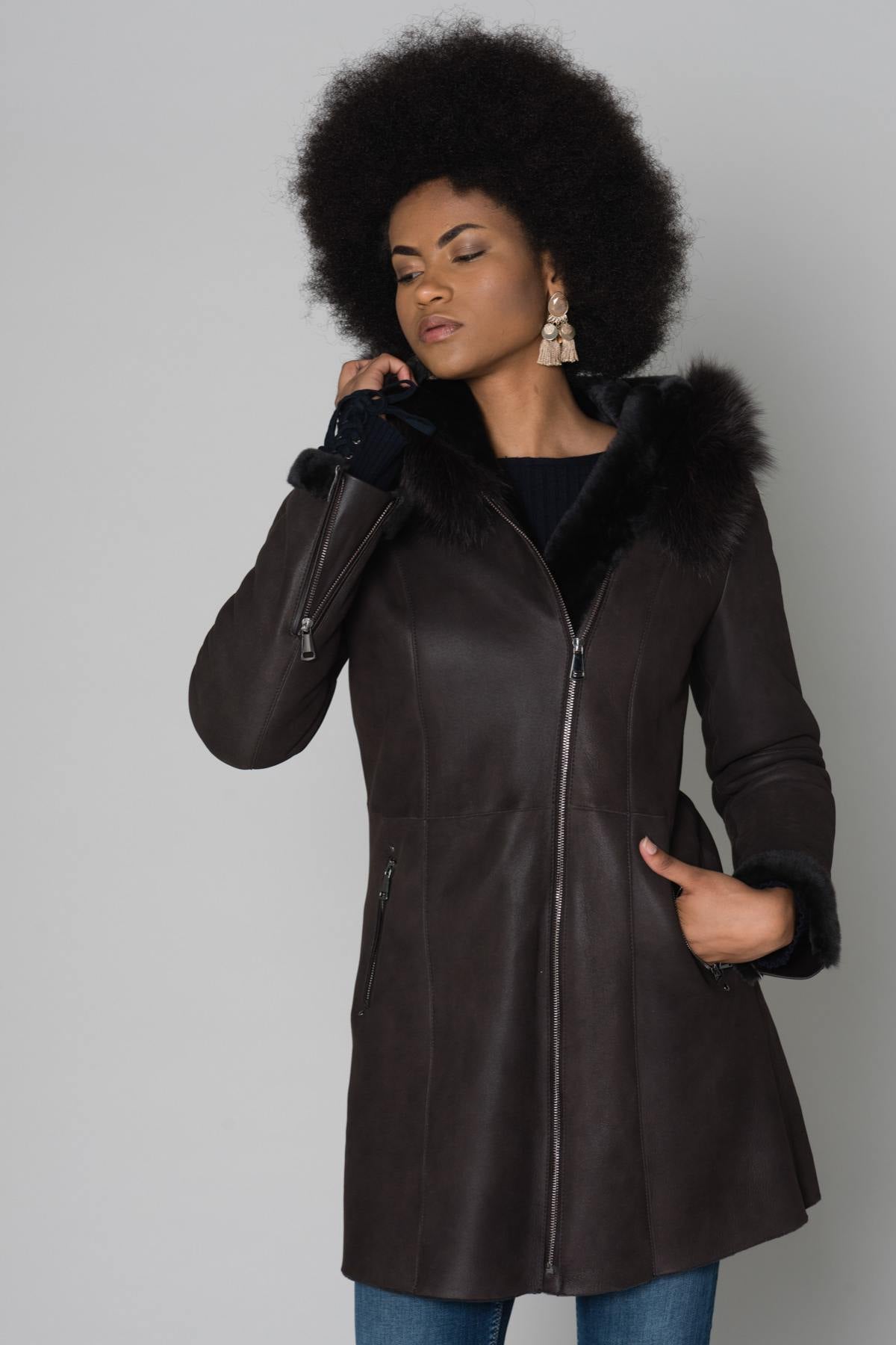 Long merino shearling jacket - Image n°3