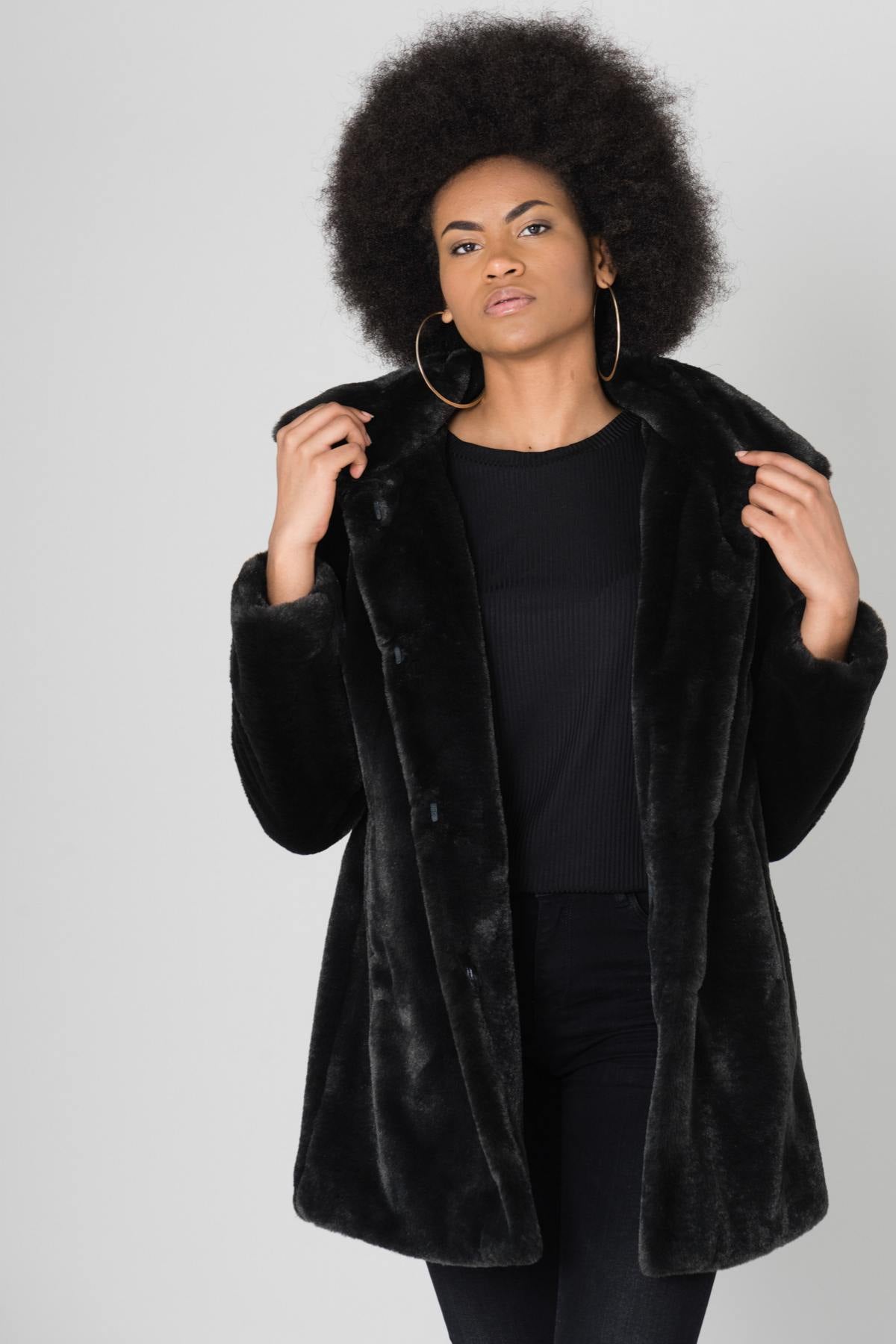 Dark gray faux fur coat - Image n°4