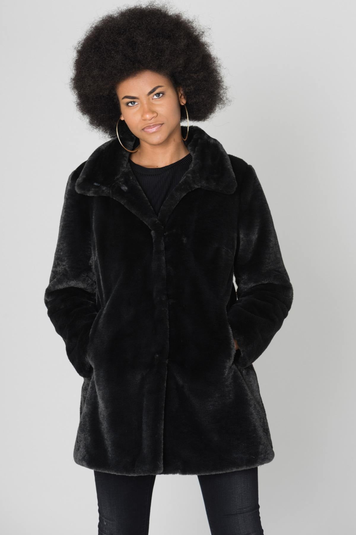 Dark gray faux fur coat - Image n°8