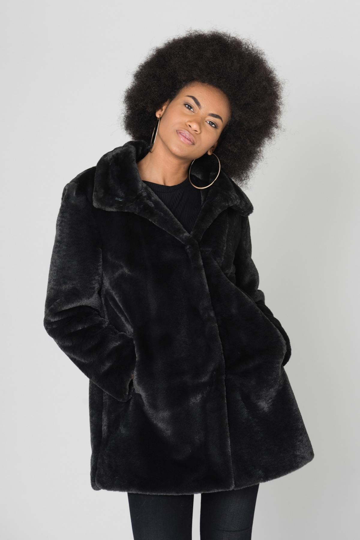 Dark gray faux fur coat - Image n°1