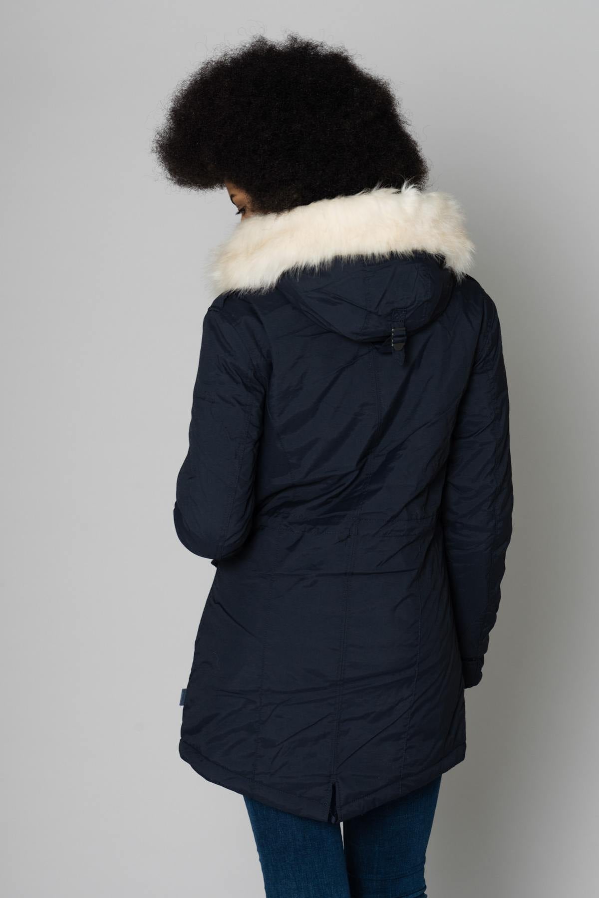 Women's navy blue fur-lined parka - Image n°6