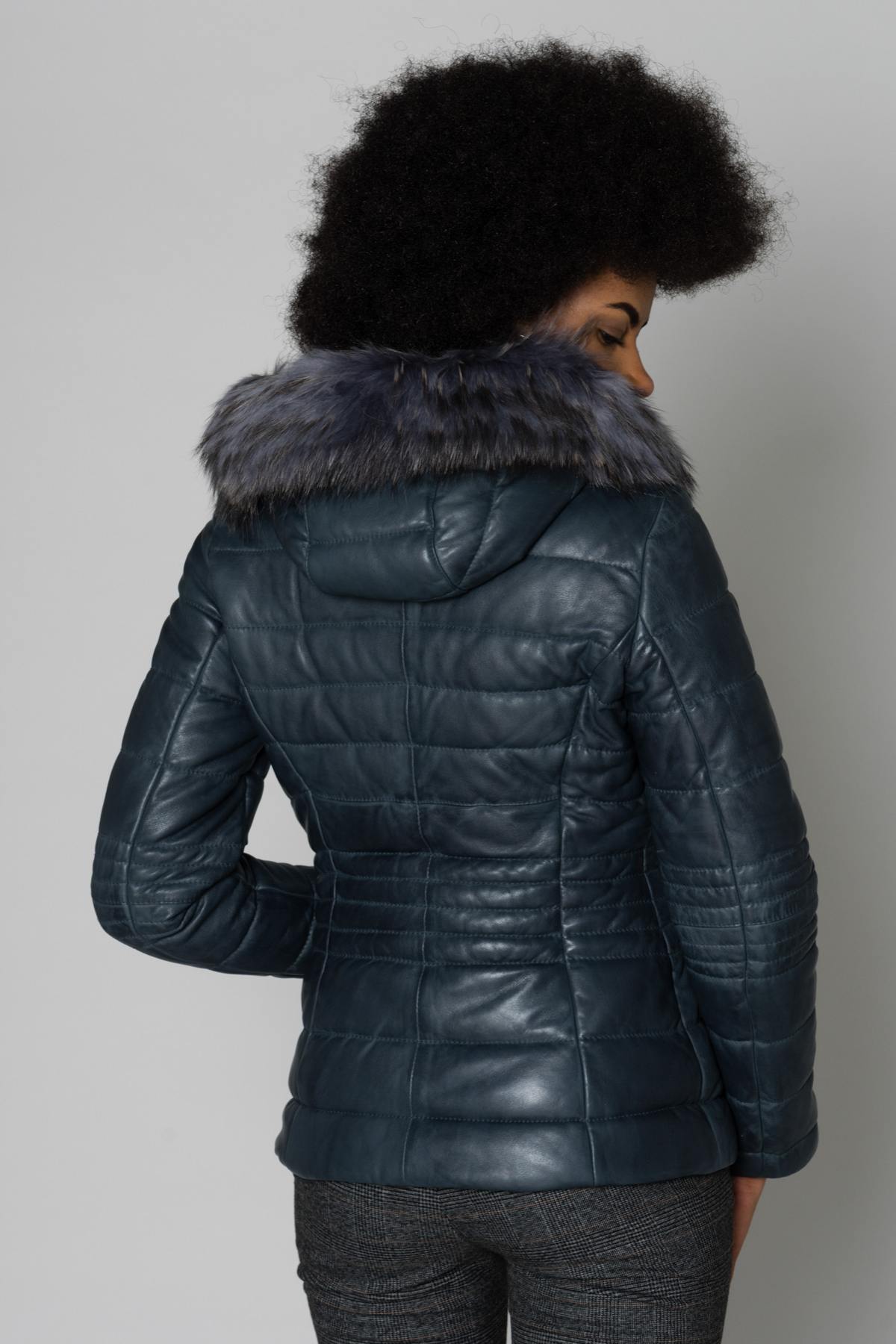 Blue jacket with raccoon fur hood - Image n°6