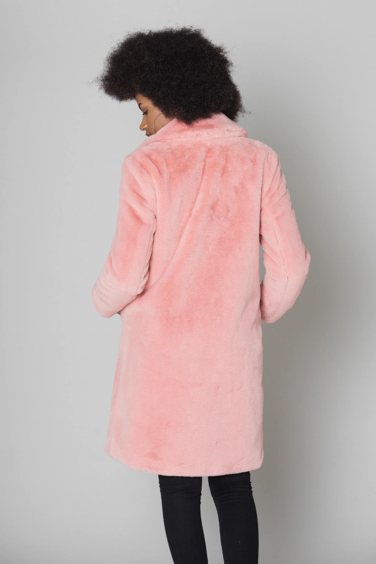 Long pink faux fur coat - Image n°3