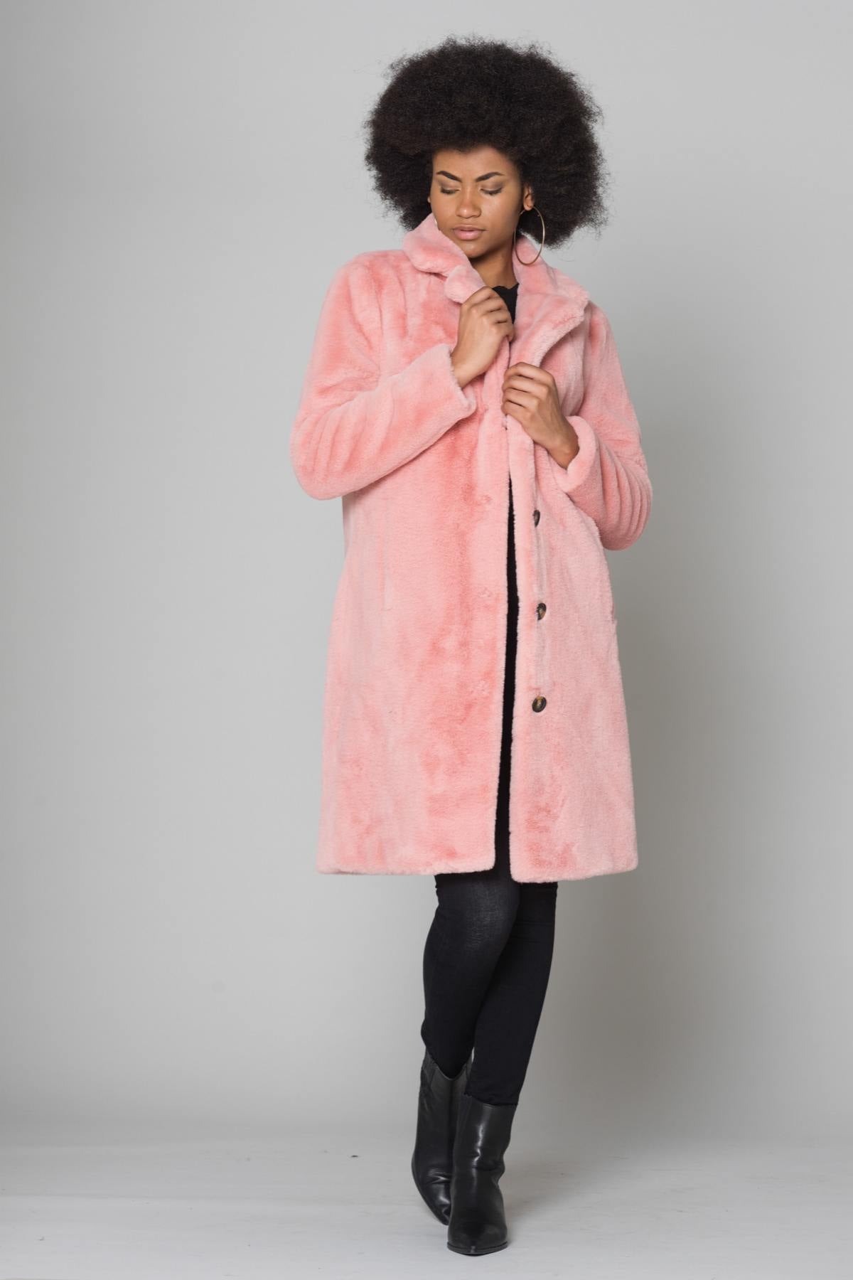 Long pink faux fur coat - Image n°2