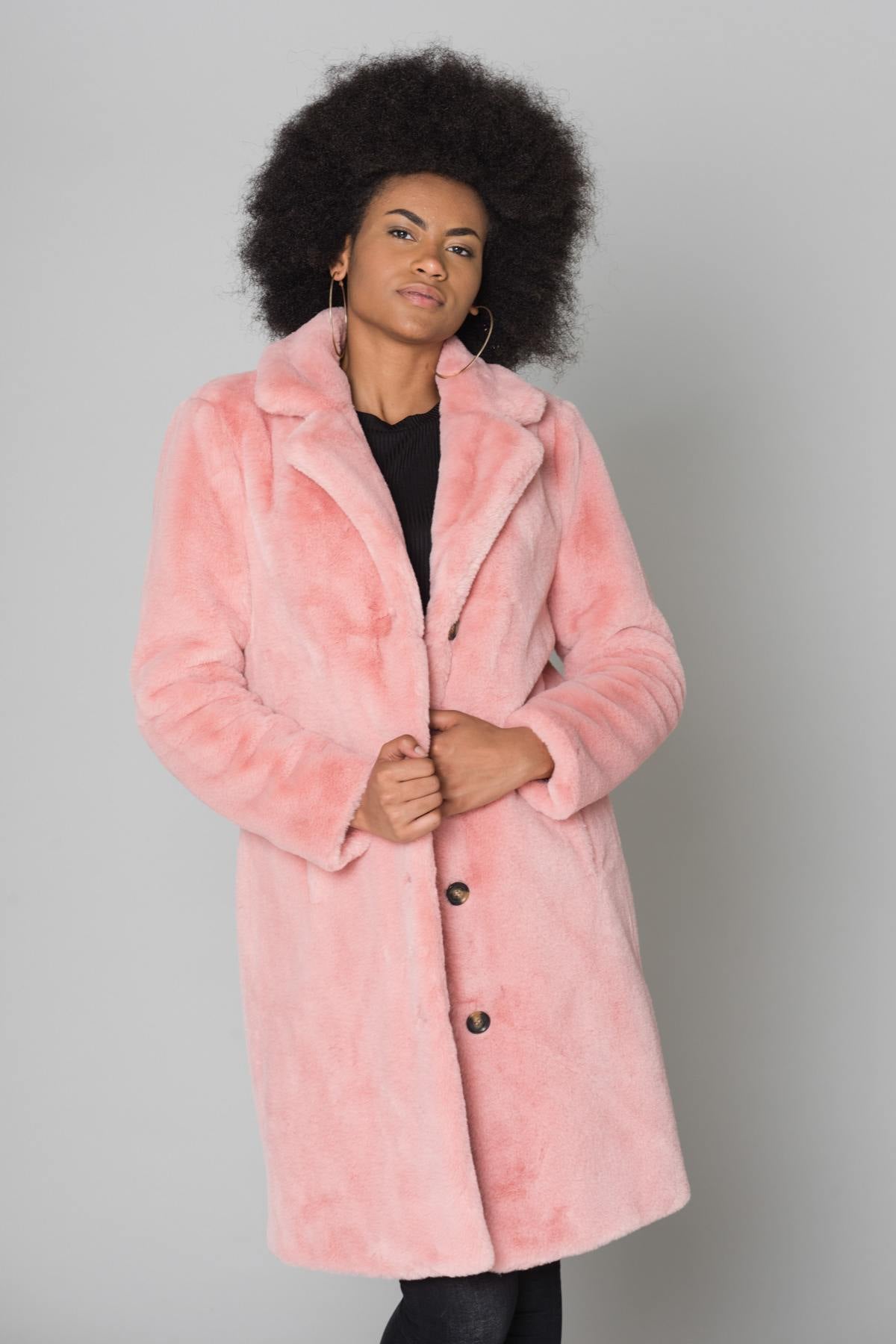 Long pink faux fur coat - Image n°4