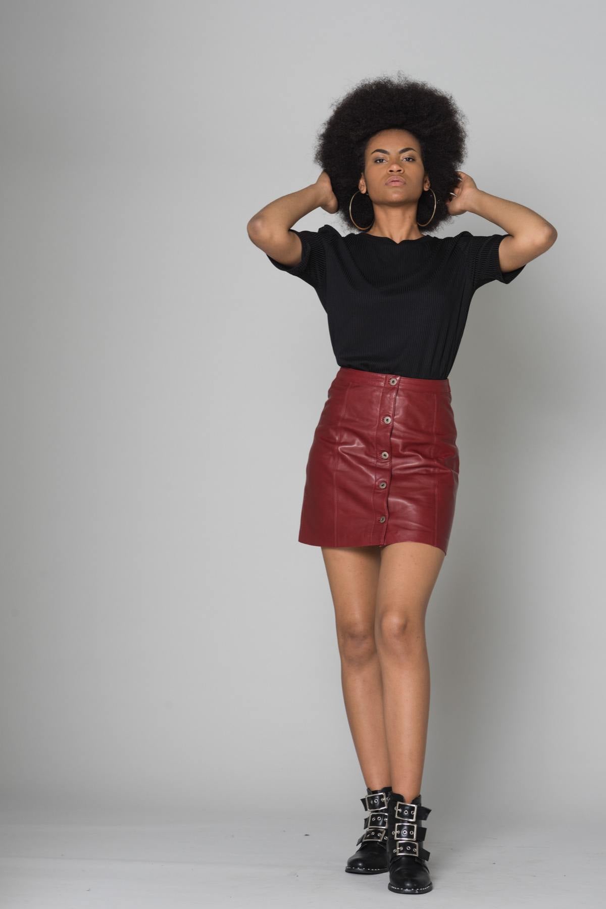 Red lamb leather skirt - Image n°4