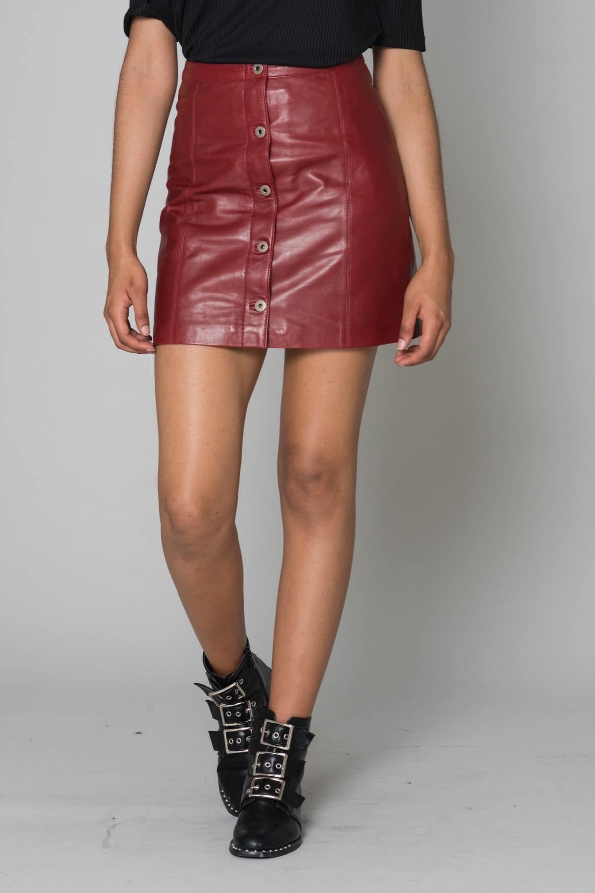 Red lamb leather skirt - Image n°2