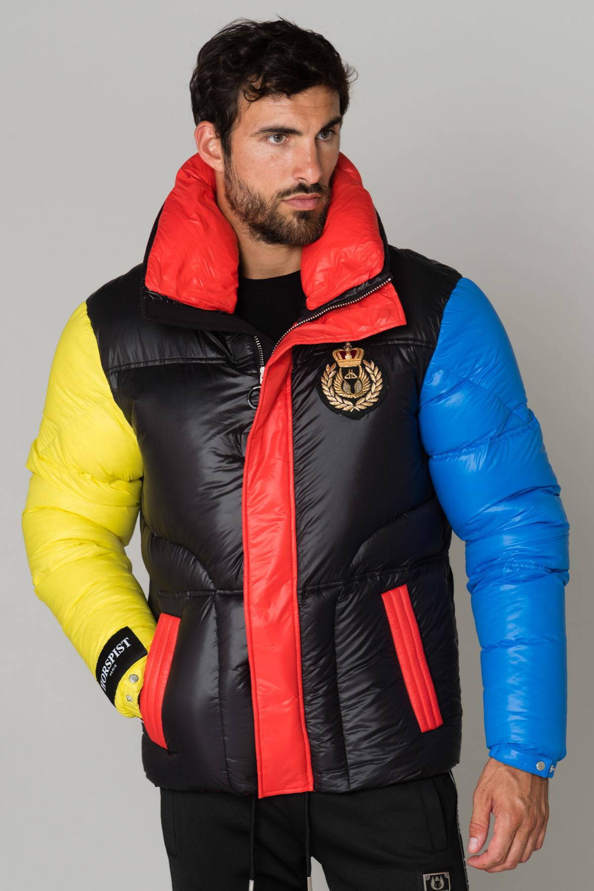 Black blue red and yellow nylon jacket - Image n°3