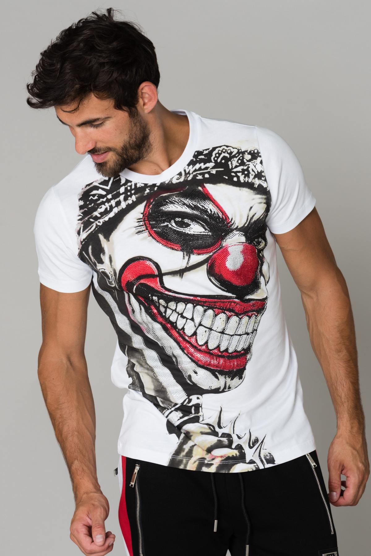 White t-shirt printed with rhinestones - Image n°1