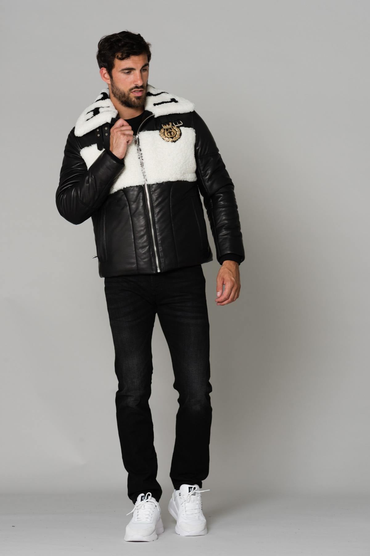 White collar bomber jacket in sheepskin - Image n°3