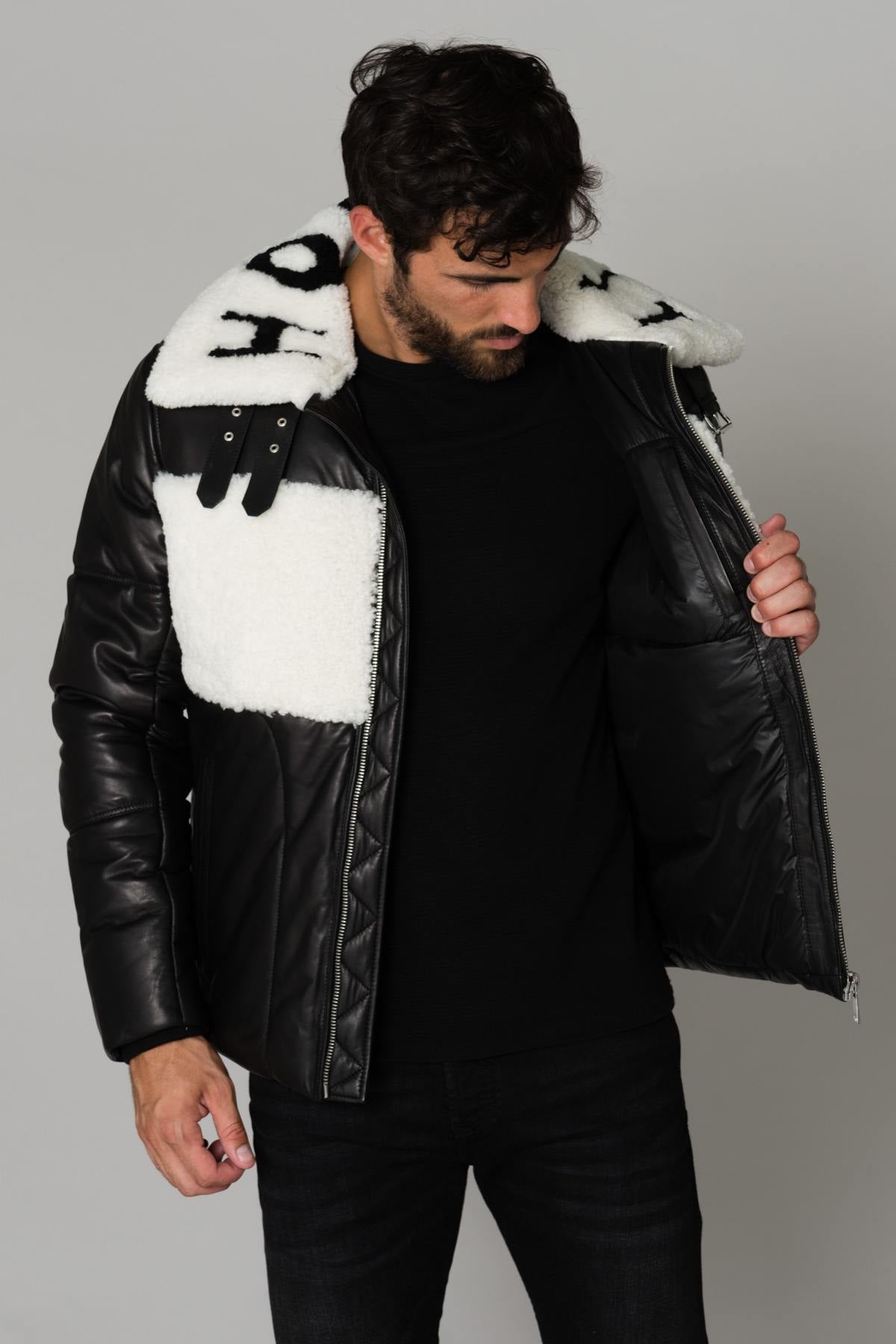 White collar bomber jacket in sheepskin - Image n°5