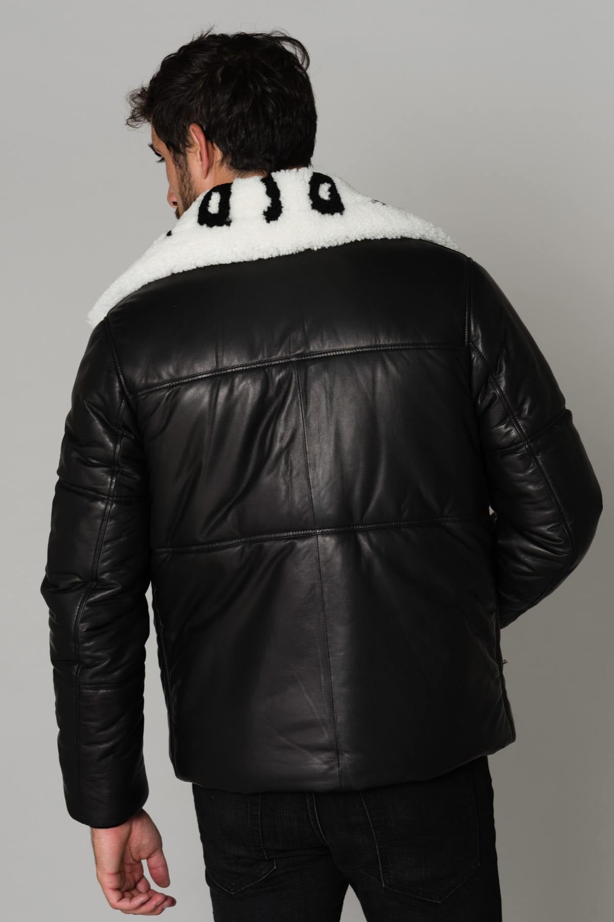 White collar bomber jacket in sheepskin - Image n°6