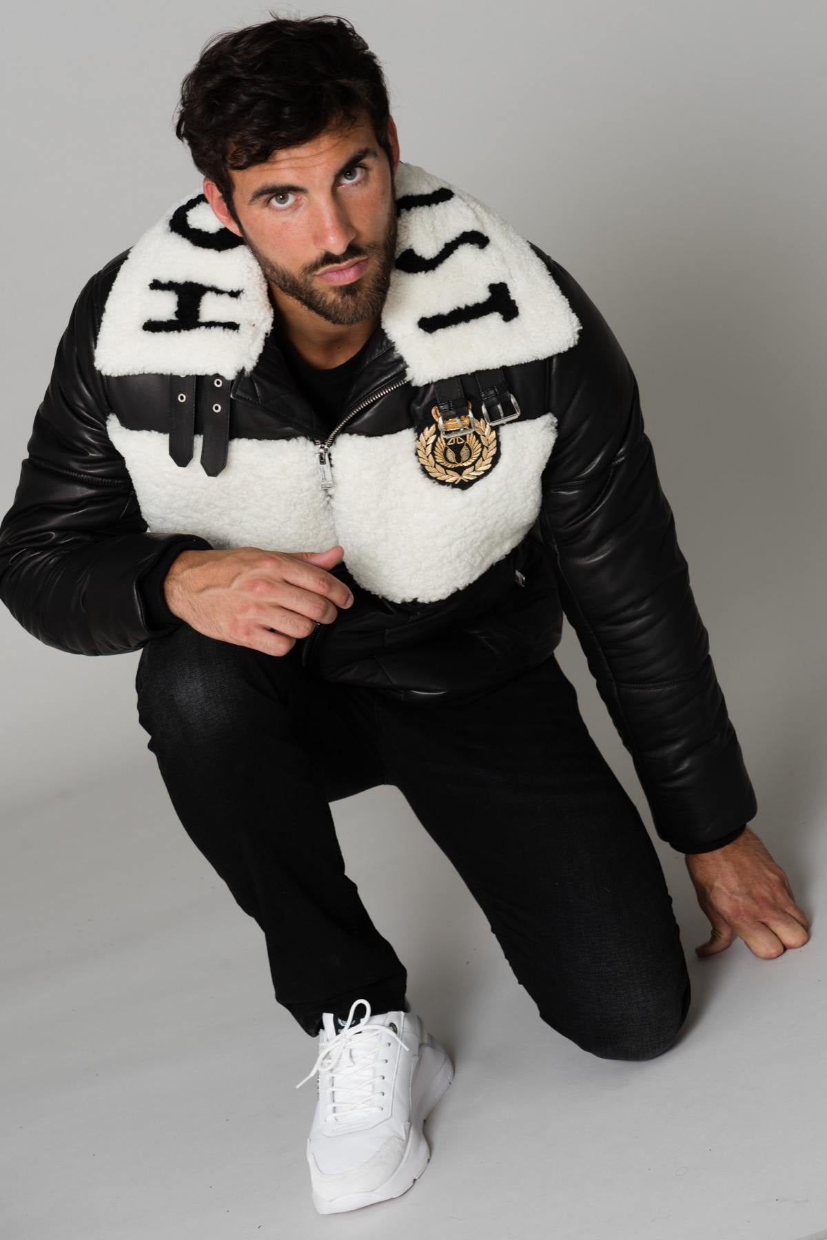 White collar bomber jacket in sheepskin - Image n°1