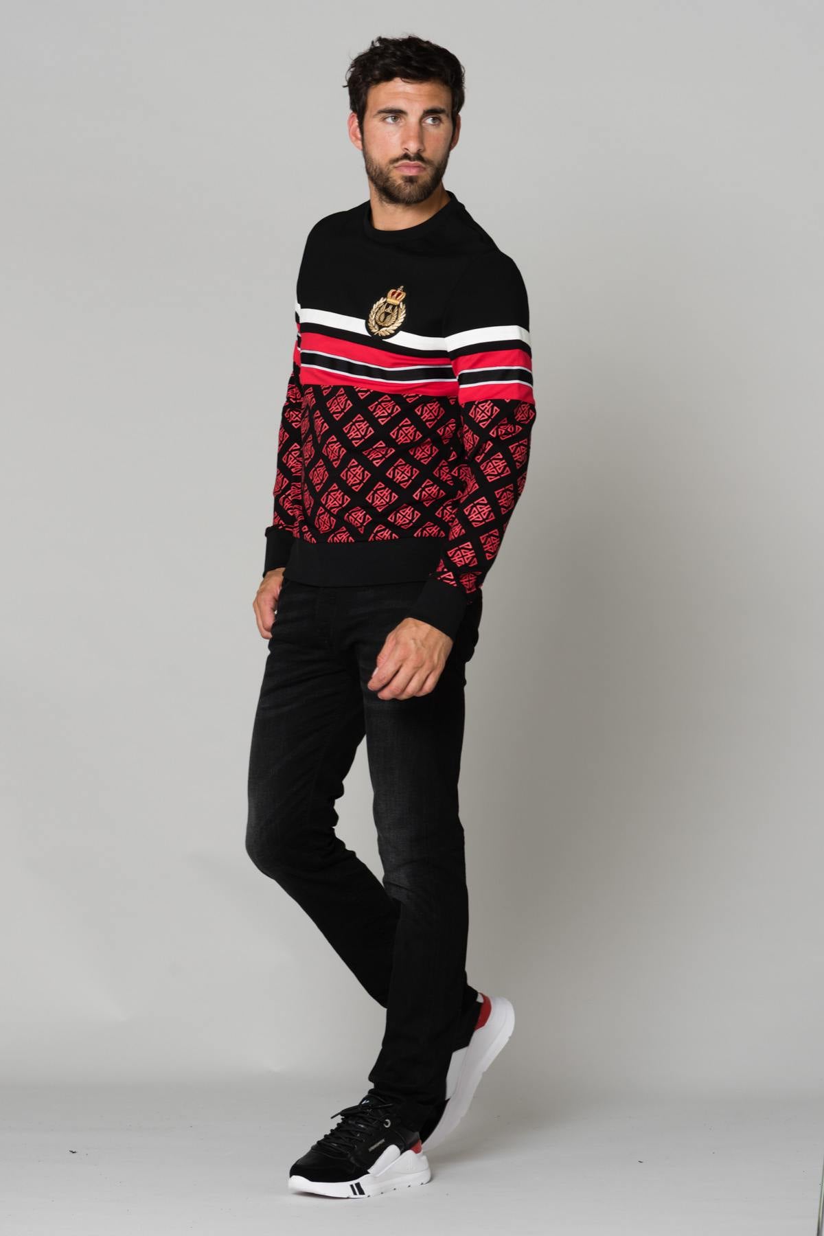 Black and red round neck sweater - Image n°2