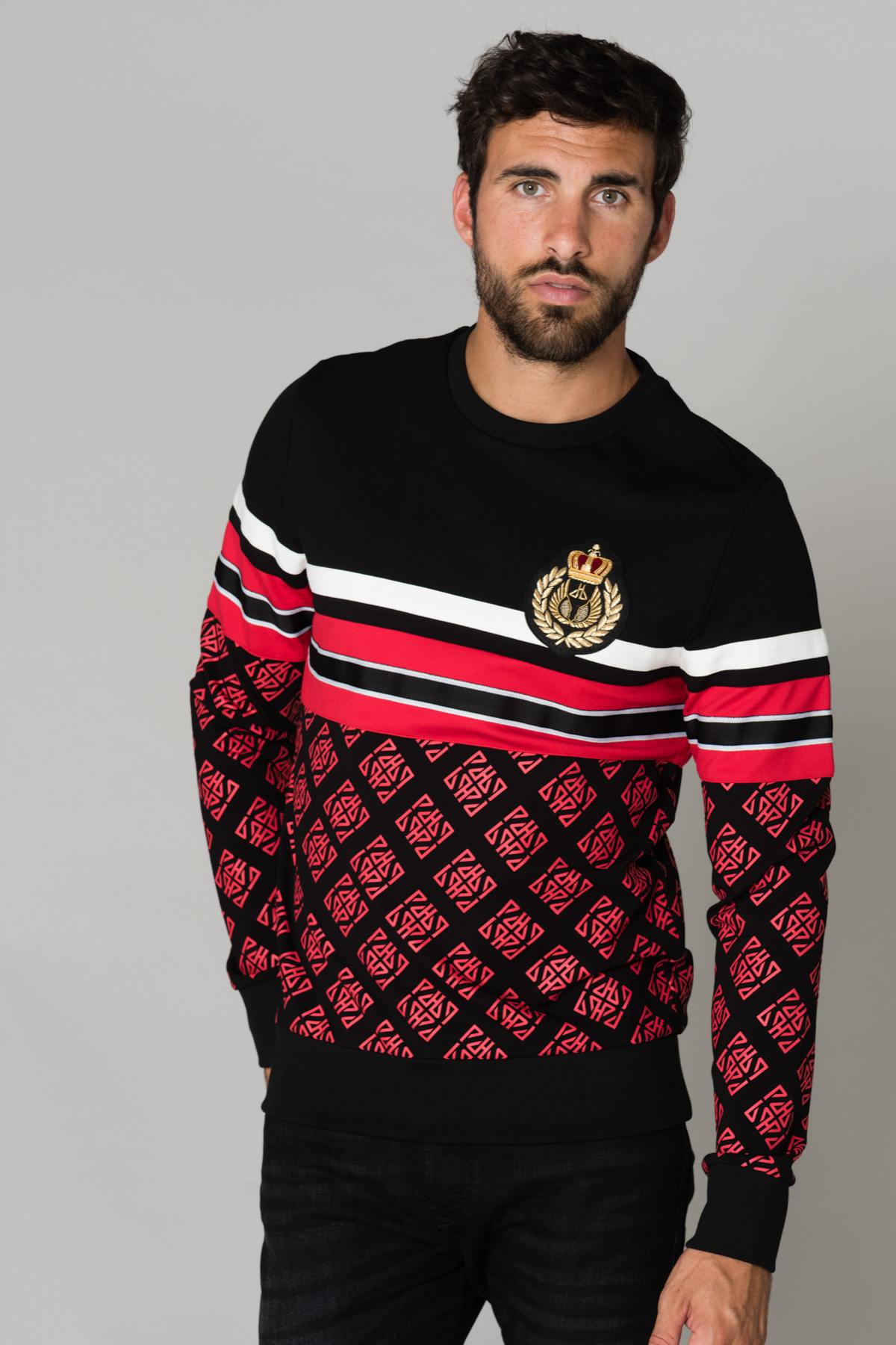 Black and red round neck sweater - Image n°1