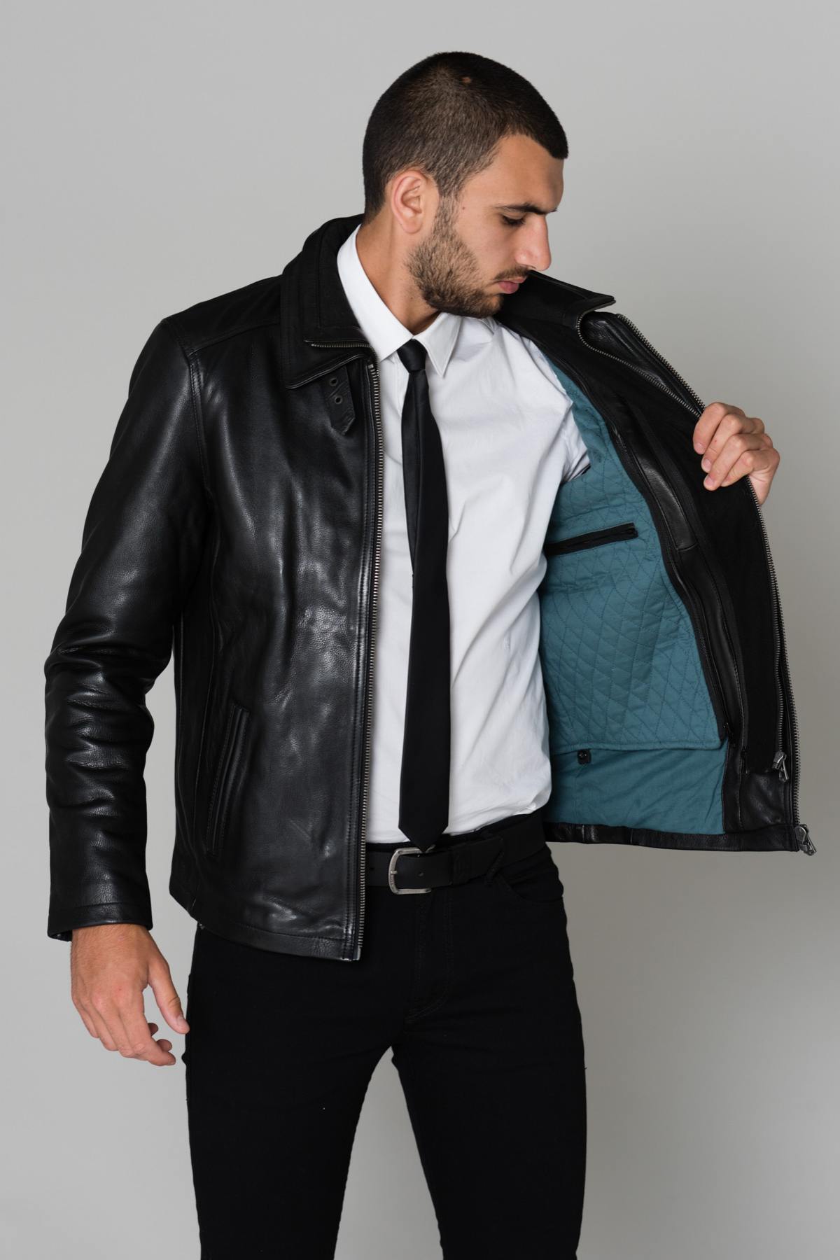 Warm cowhide leather jacket - Image n°5