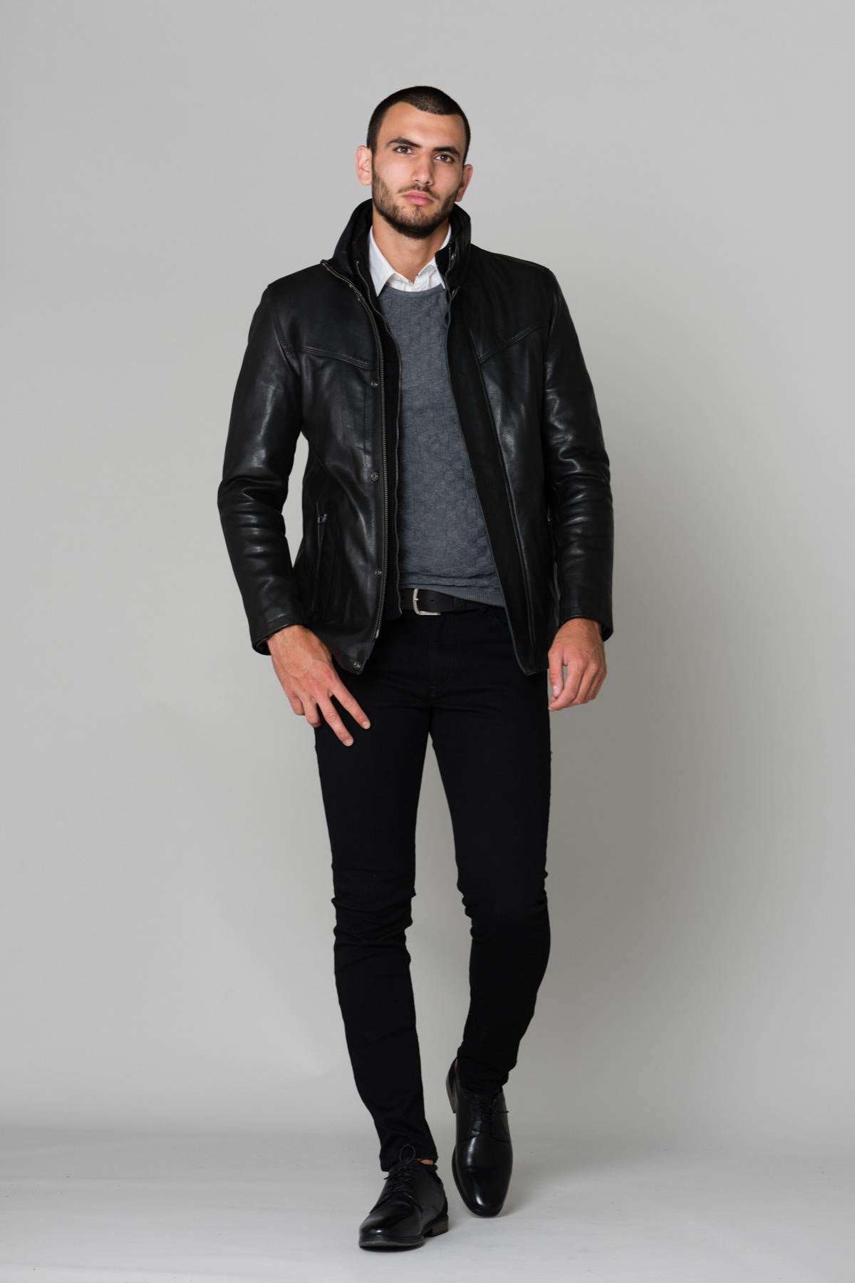 Black cowhide leather jacket - Image n°2