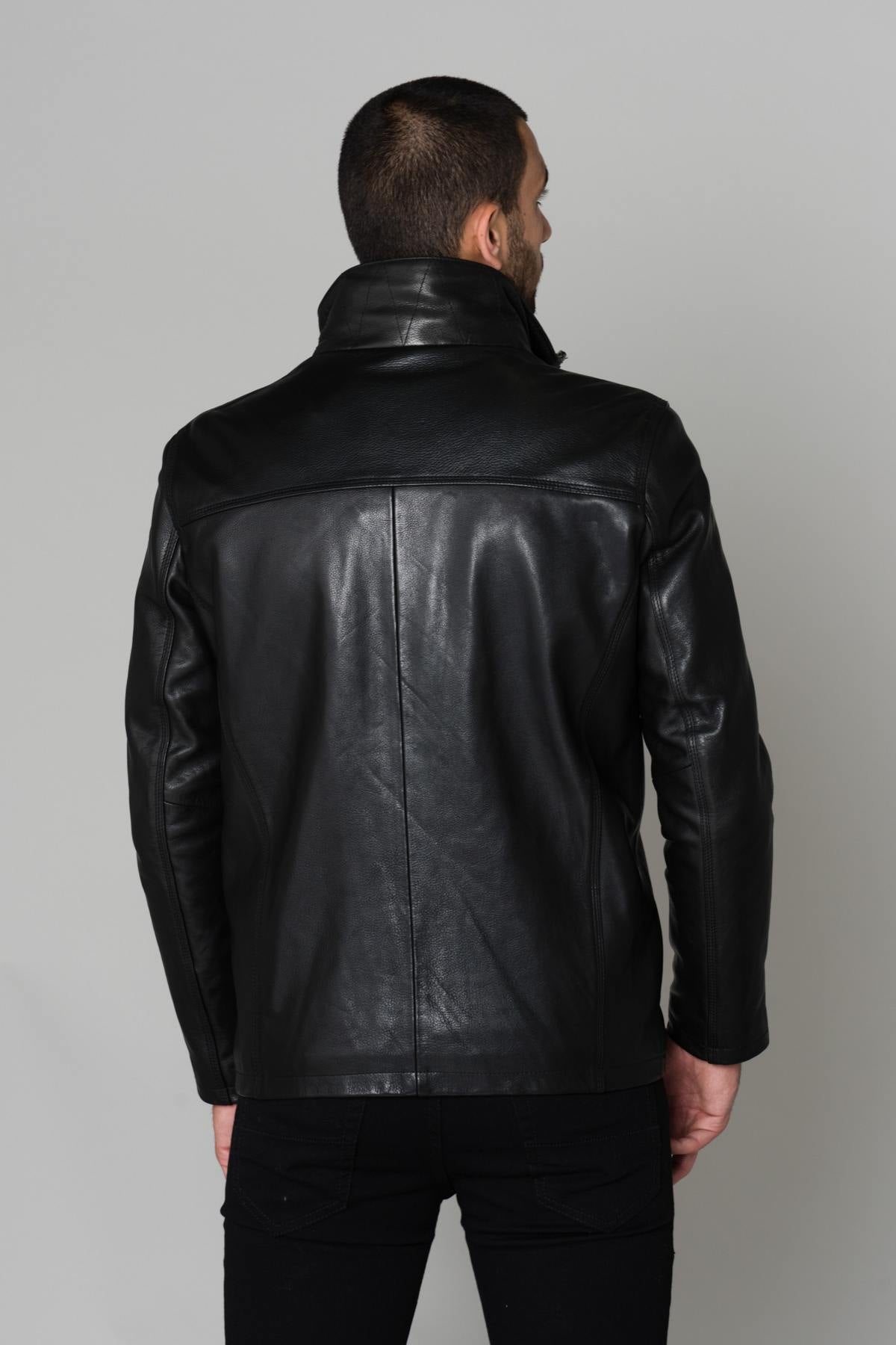 Black cowhide leather jacket - Image n°5