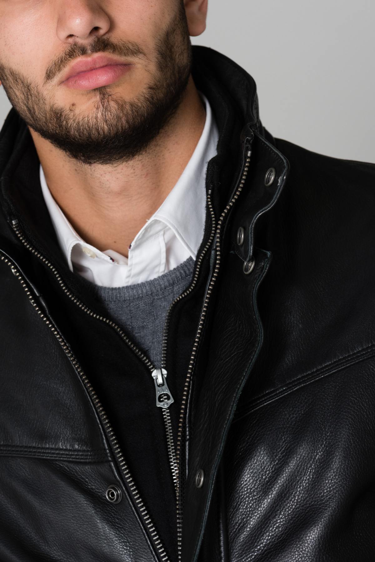 Black cowhide leather jacket - Image n°6