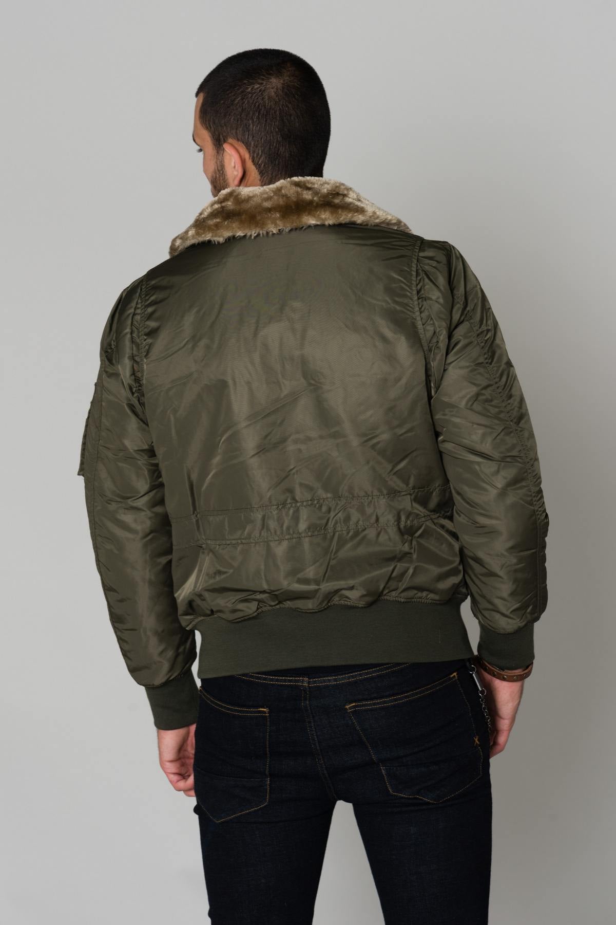 Khaki pilot jacket with synthetic fur collar - Image n°7