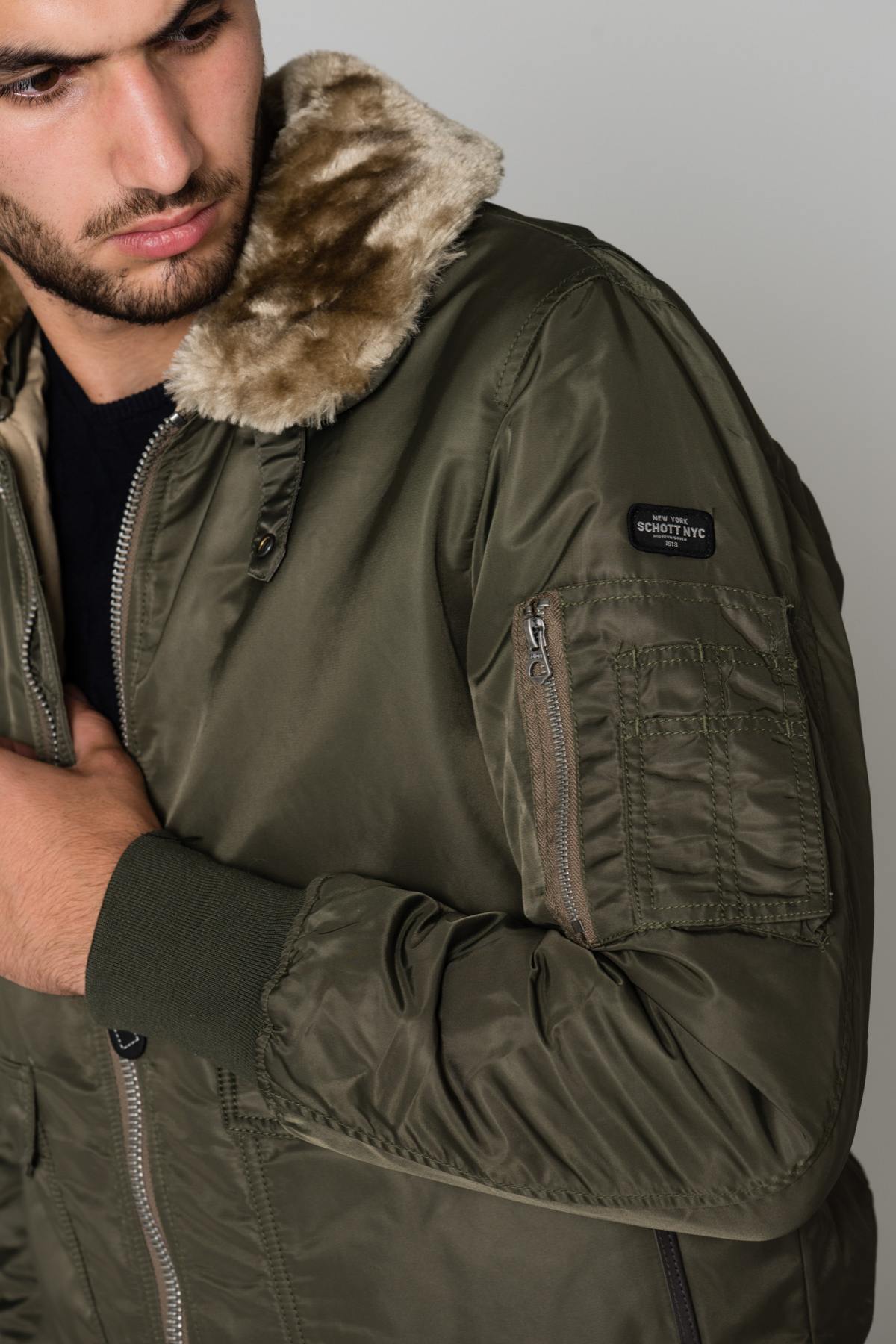 Khaki pilot jacket with synthetic fur collar - Image n°8