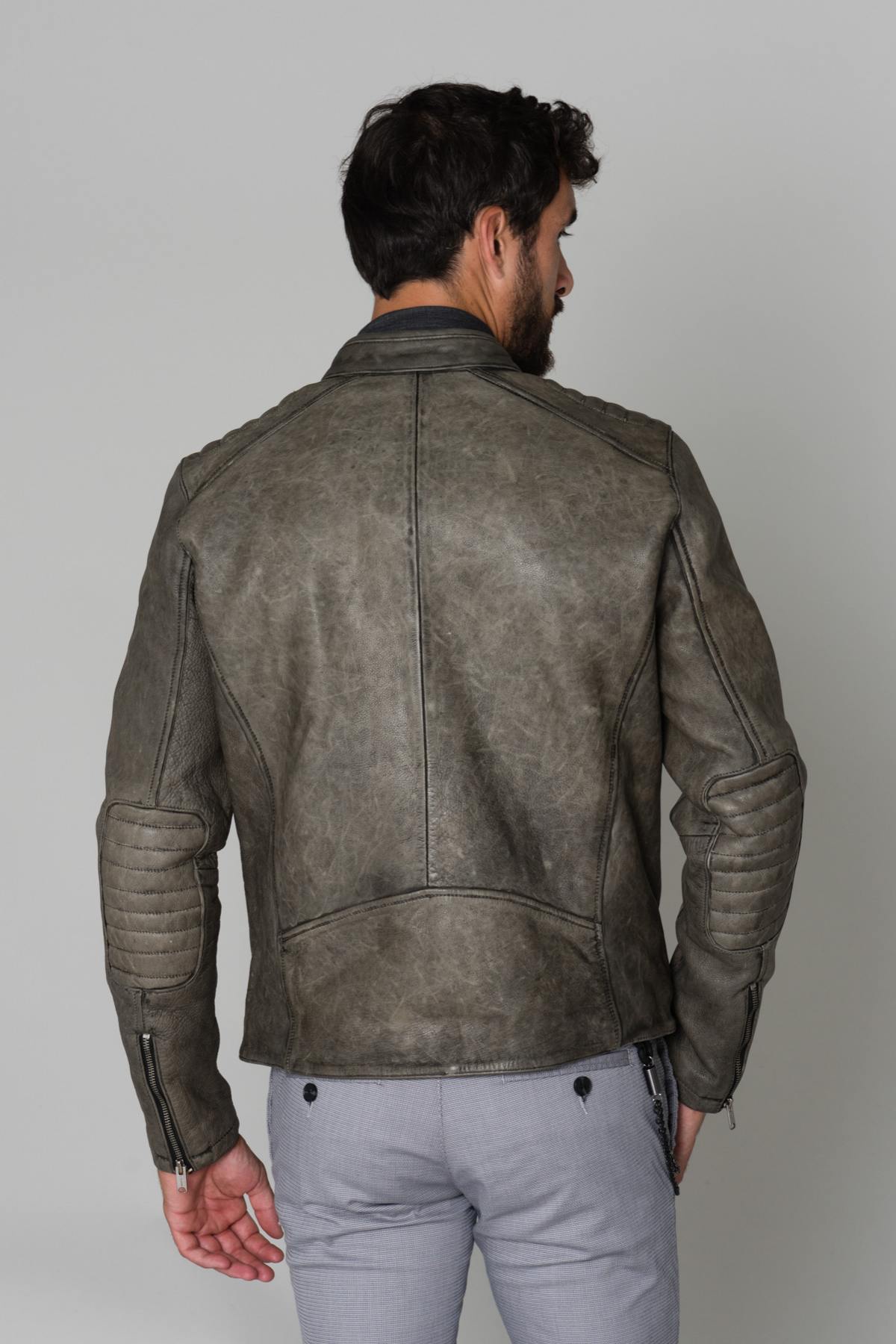 Men's gray leather jacket - Image n°6