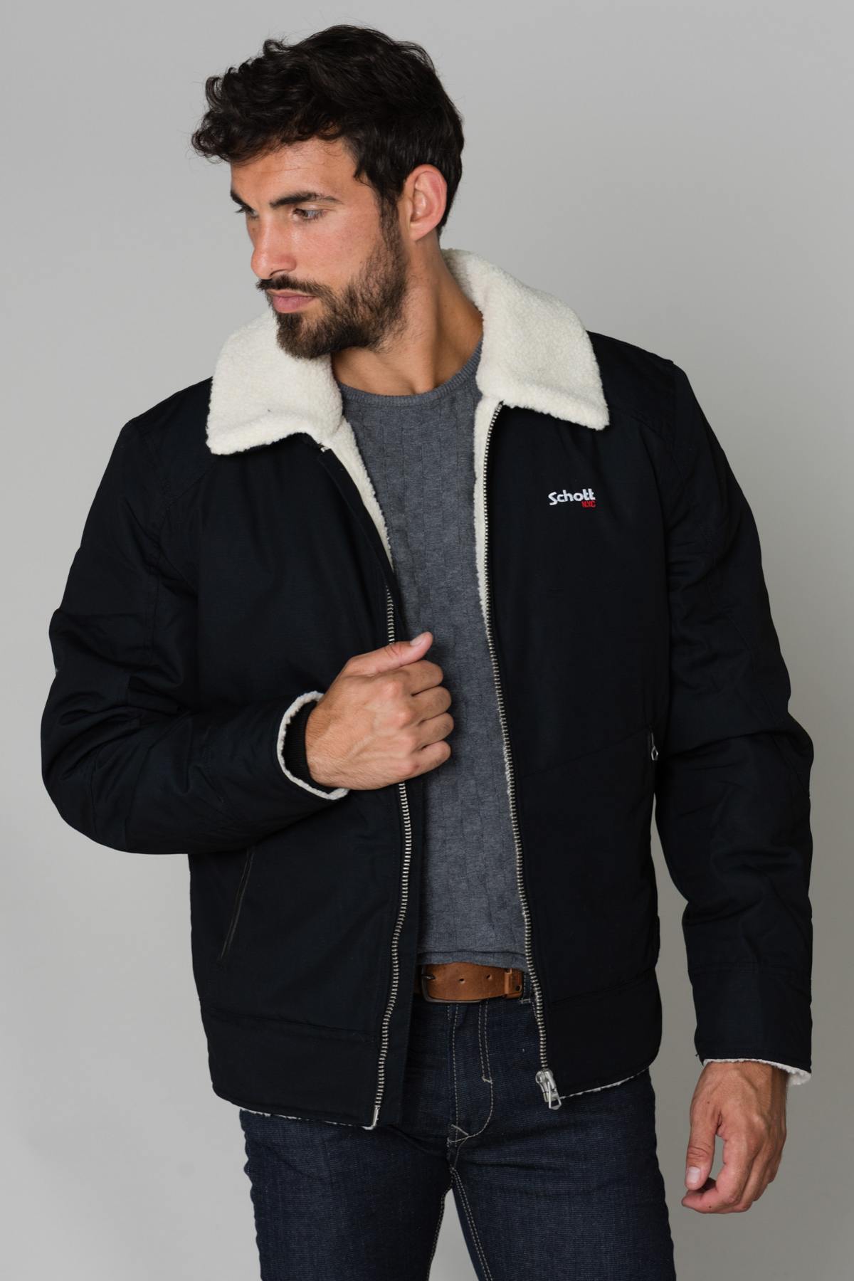 Men's blue textile jacket - Image n°1