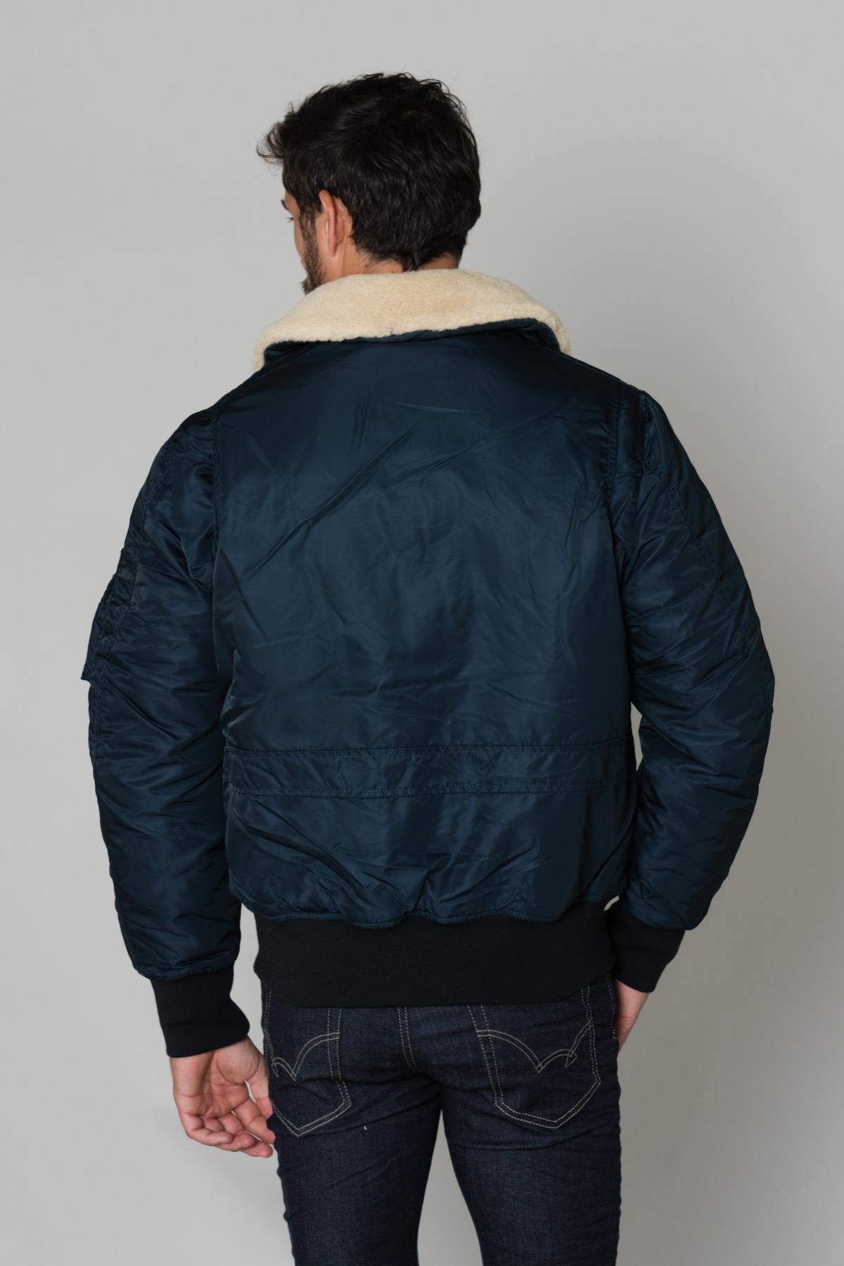 Navy blue pilot with faux fur collar - Image n°5