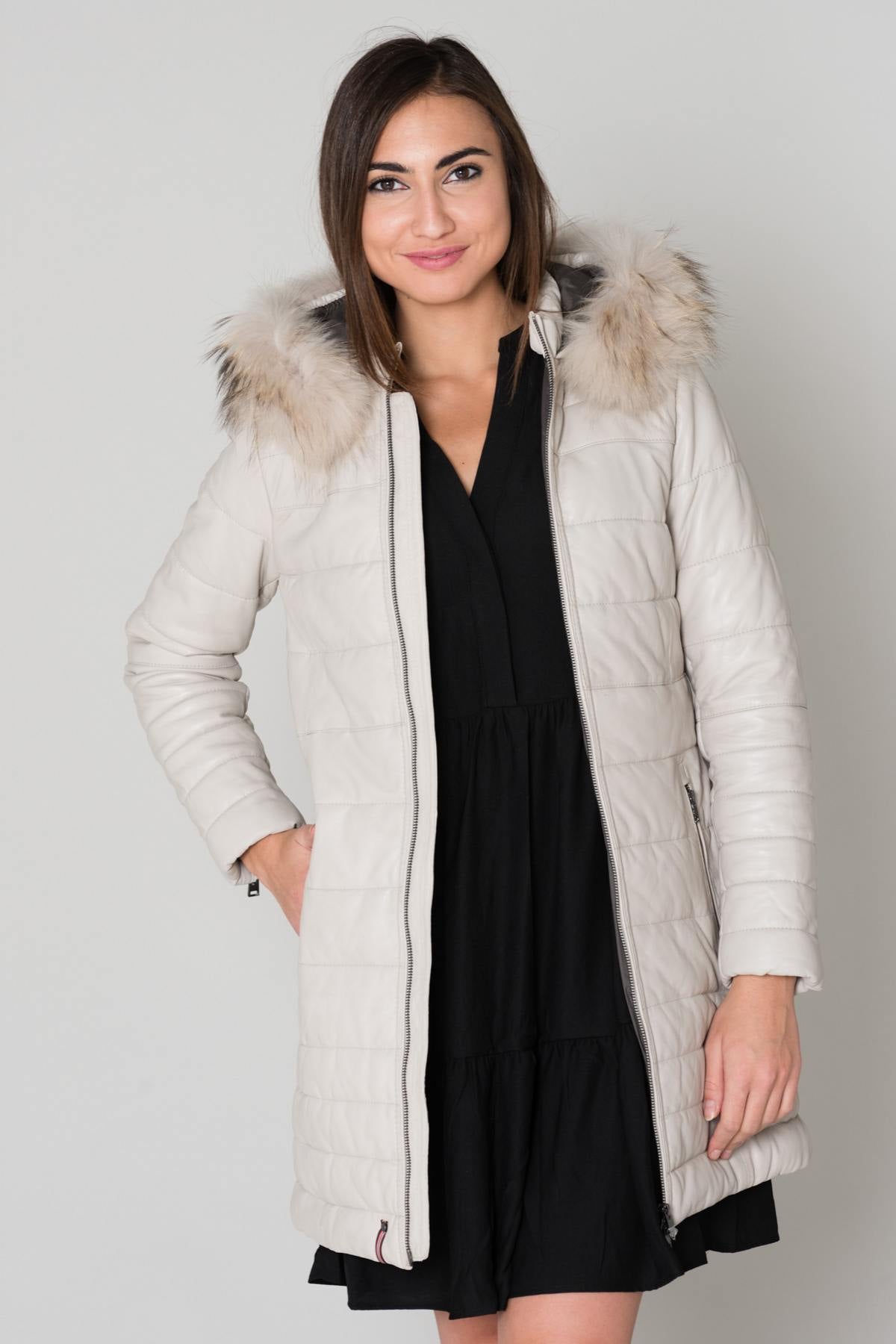 Women's long beige down jacket - Image n°6