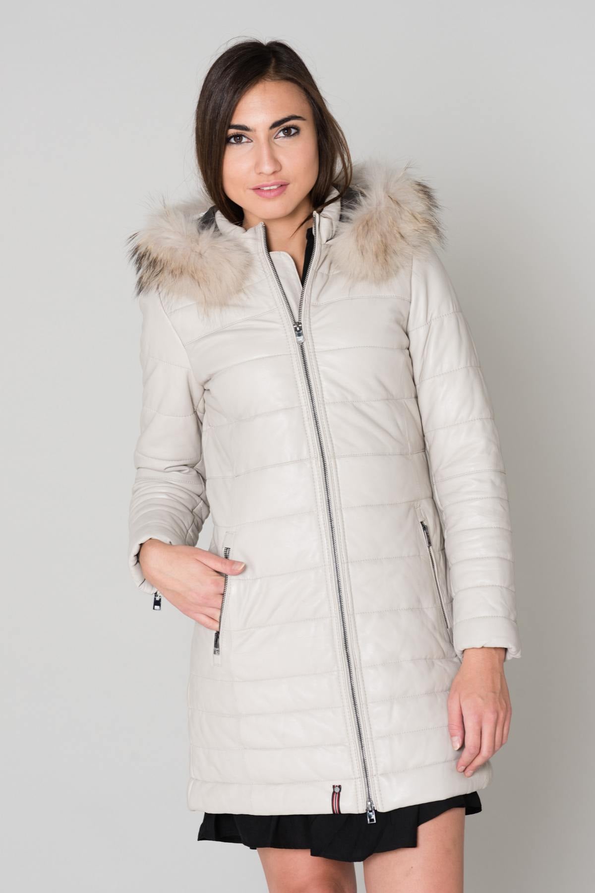 Women's long beige down jacket - Image n°2