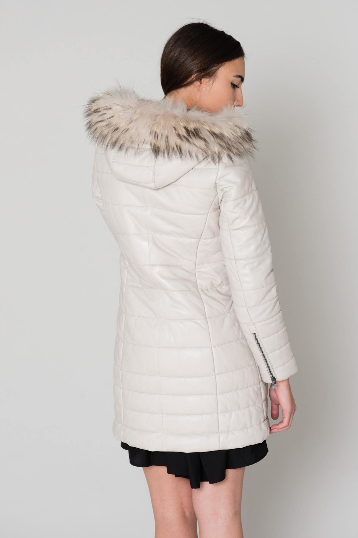 Women's long beige down jacket - Image n°4