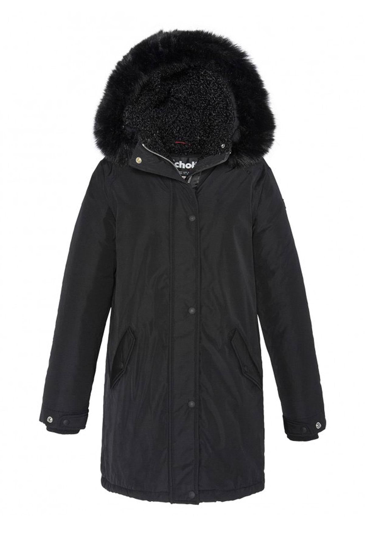 Women's black parka with fur collar - Image n°9