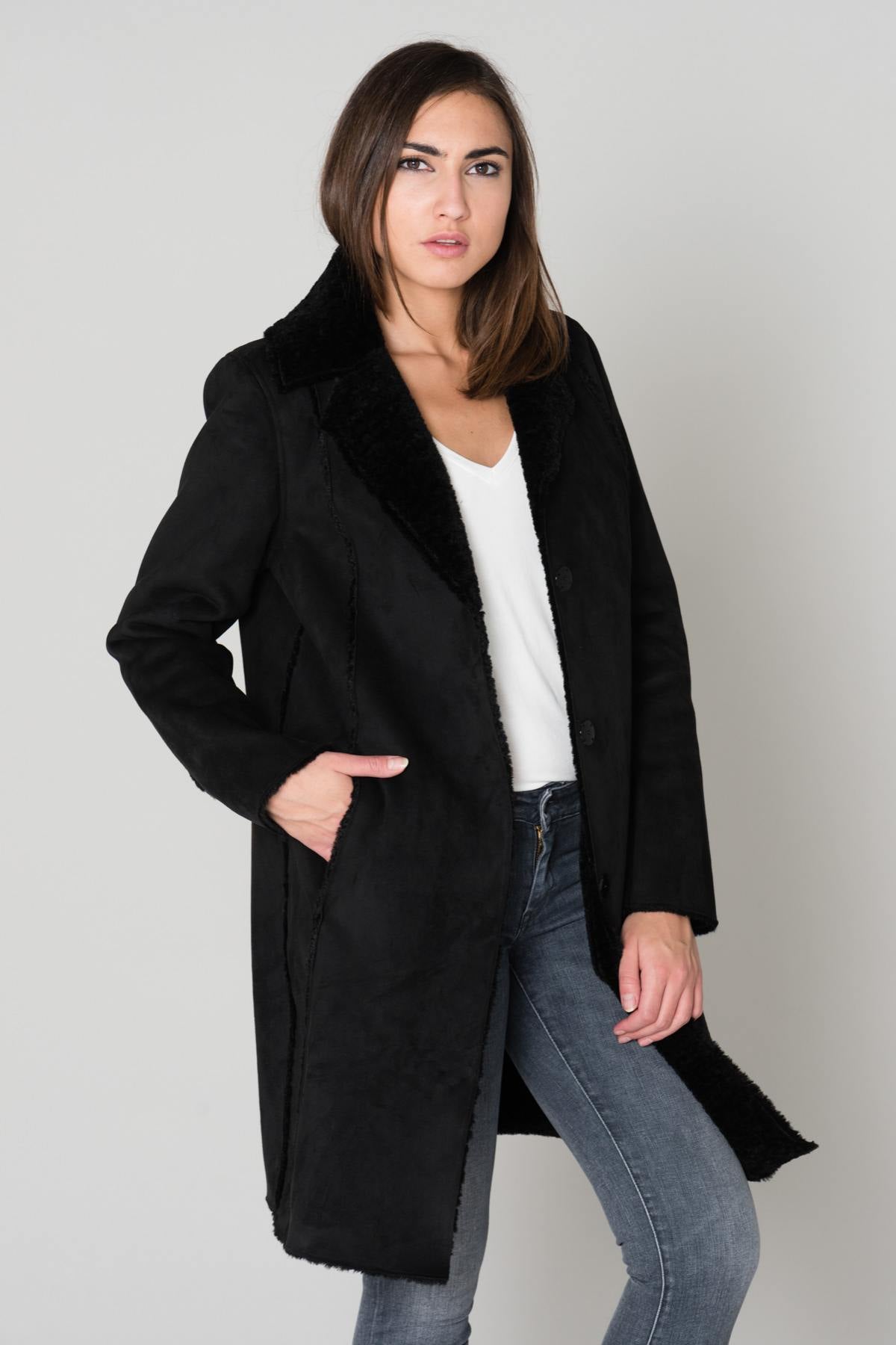 Women's black mid-length jacket - Image n°4