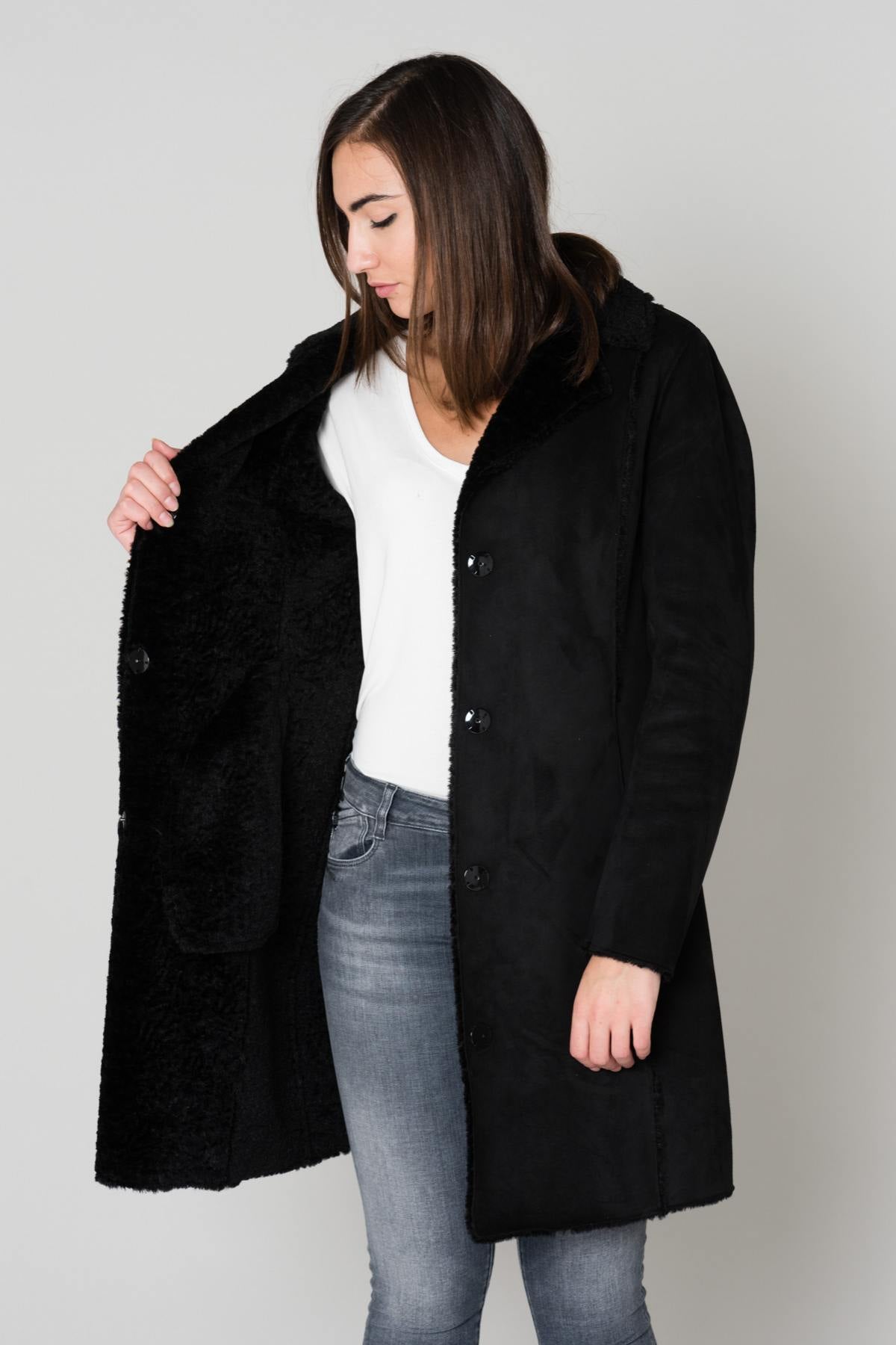 Women's black mid-length jacket - Image n°5