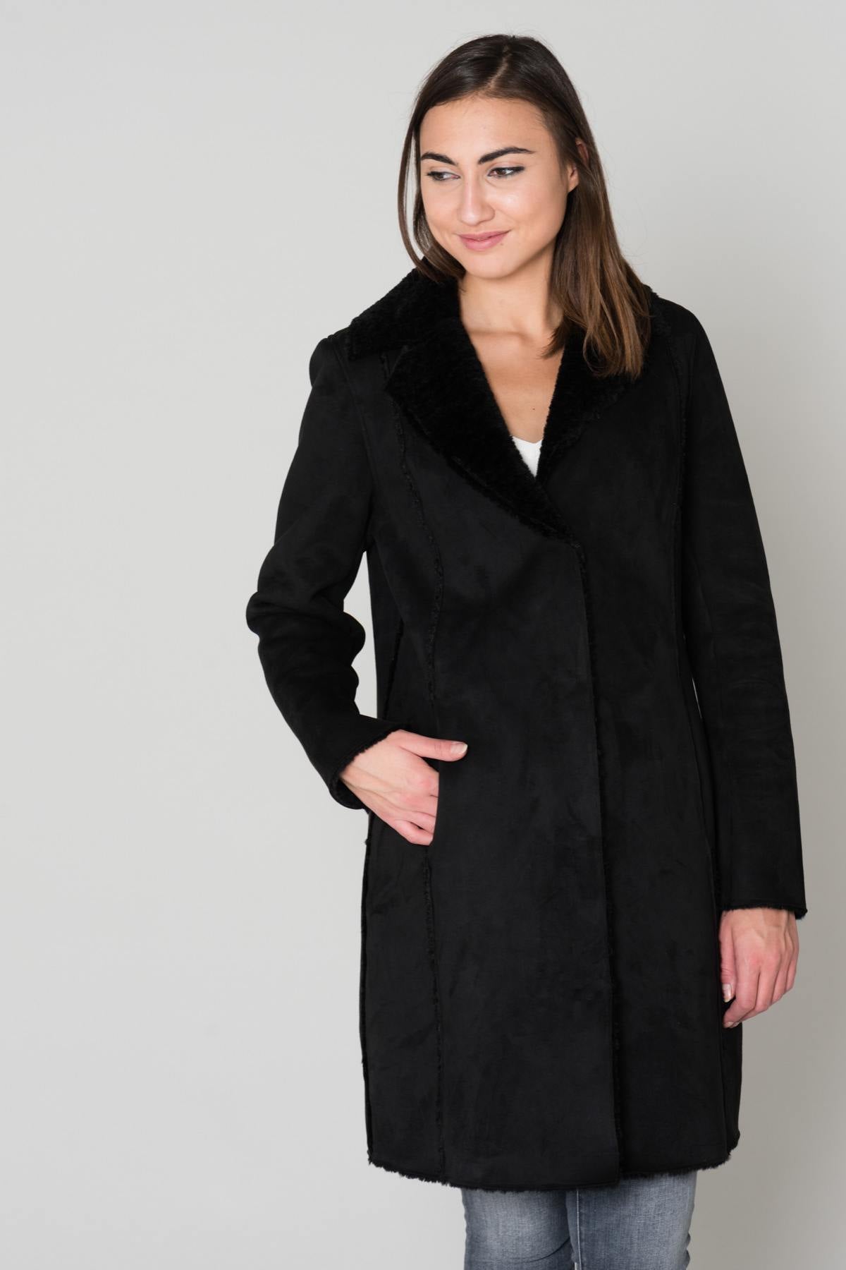 Women's black mid-length jacket - Image n°3