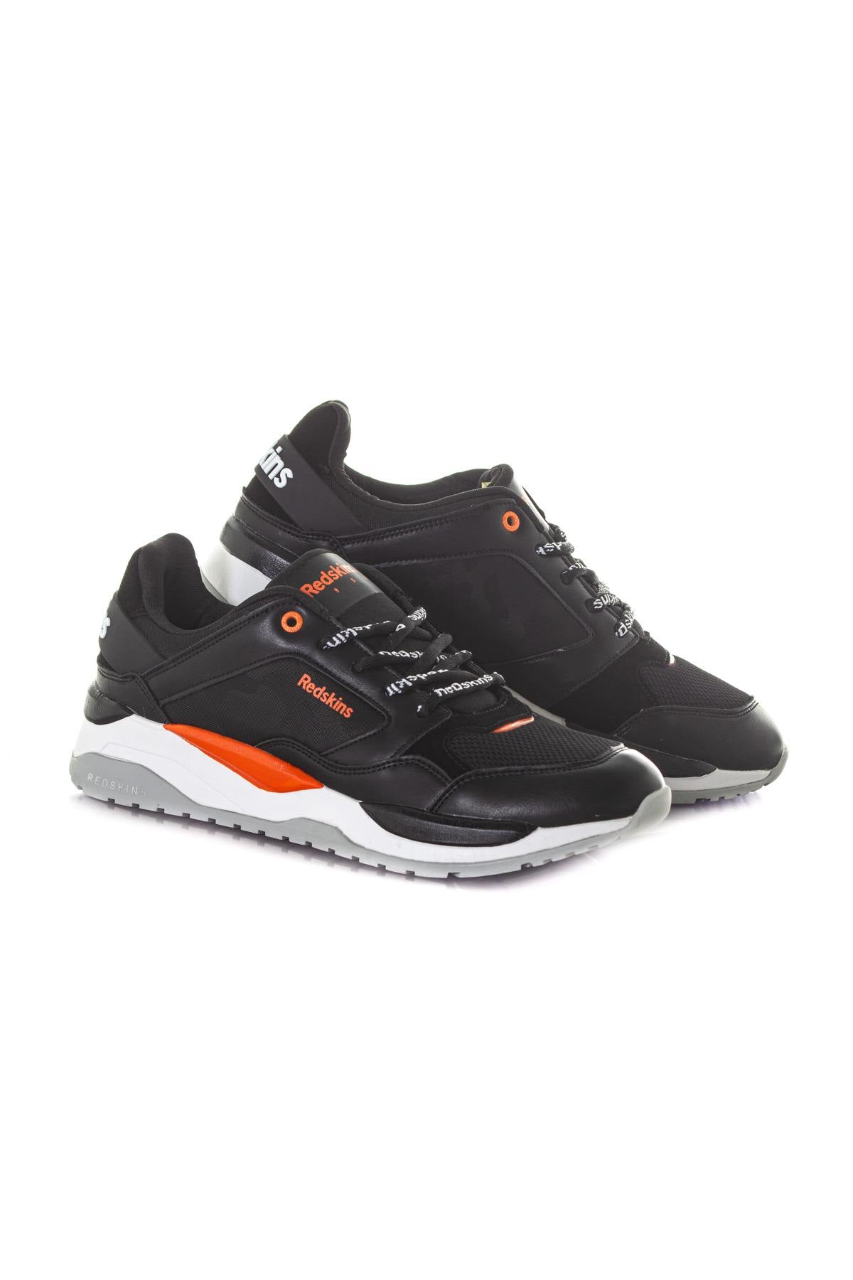 Men's black orange textile sneakers - Image n°1