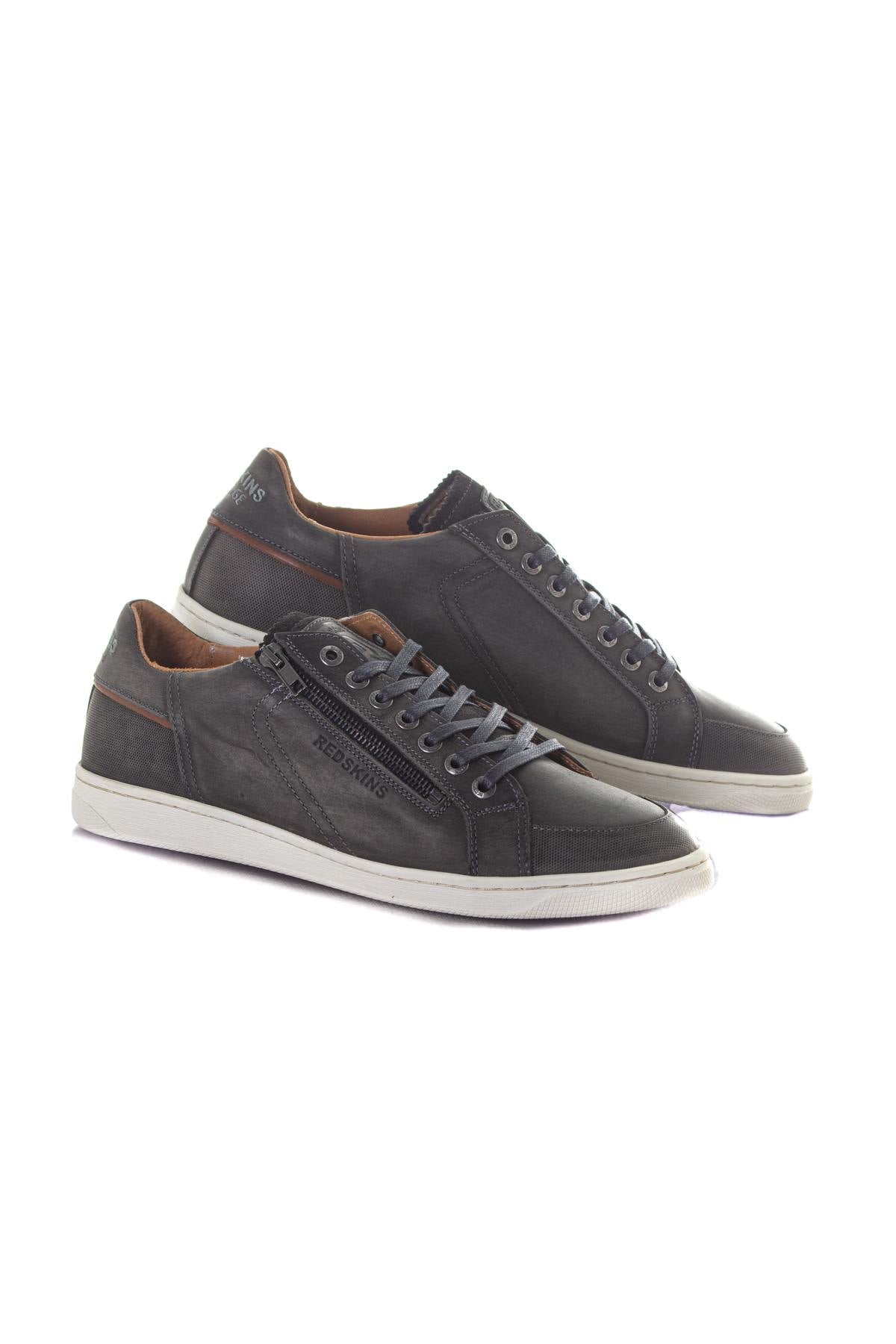 Gray and cognac leather sneakers - Image n°1