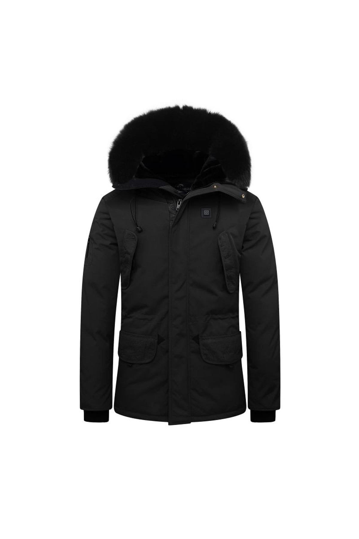 Black heated coat with fur - Image n°8