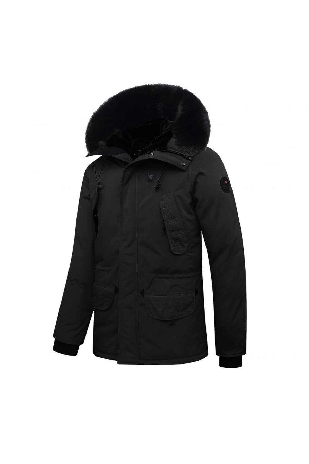 Black heated coat with fur - Image n°9