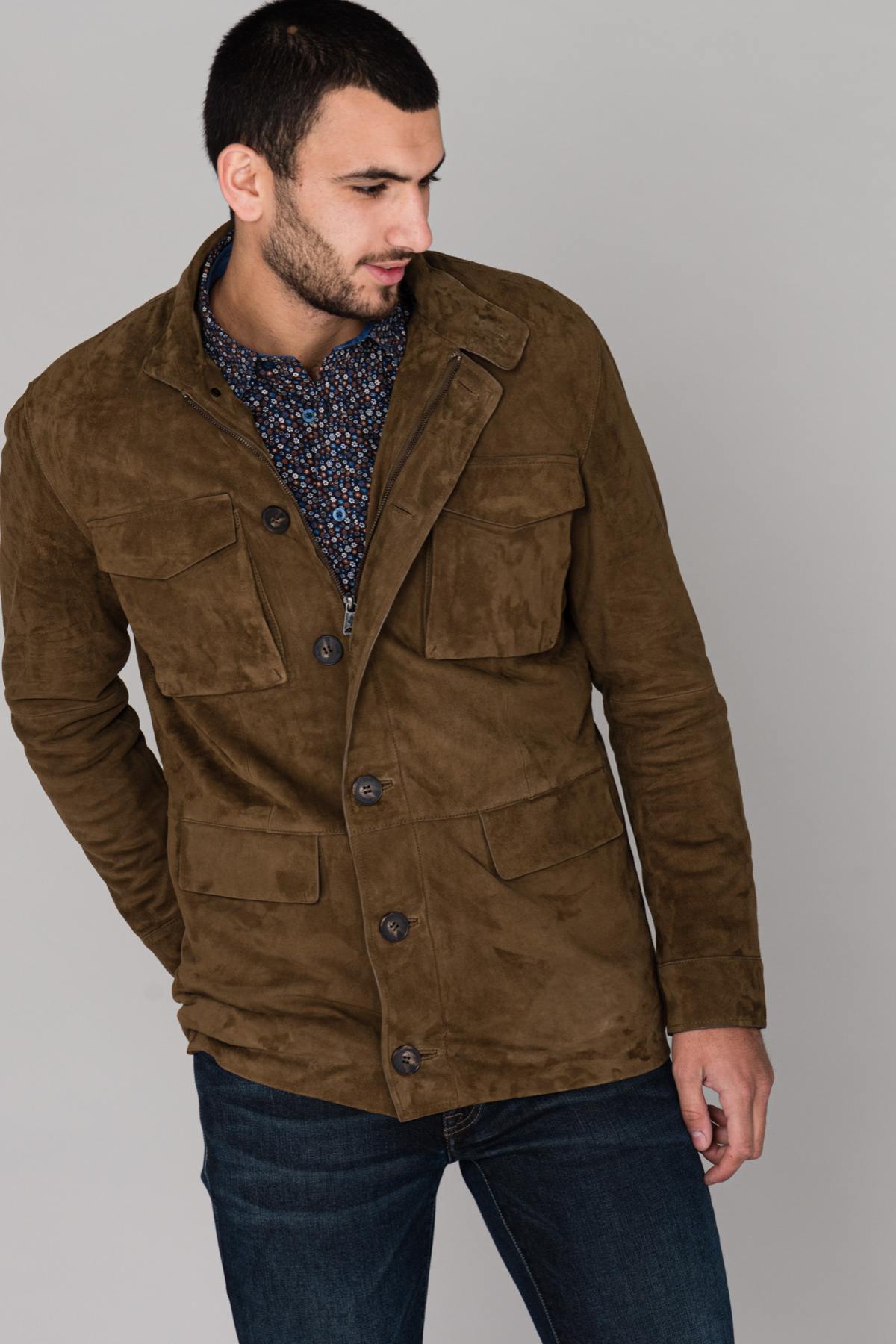 Taupe nubuck leather jacket - Image n°1