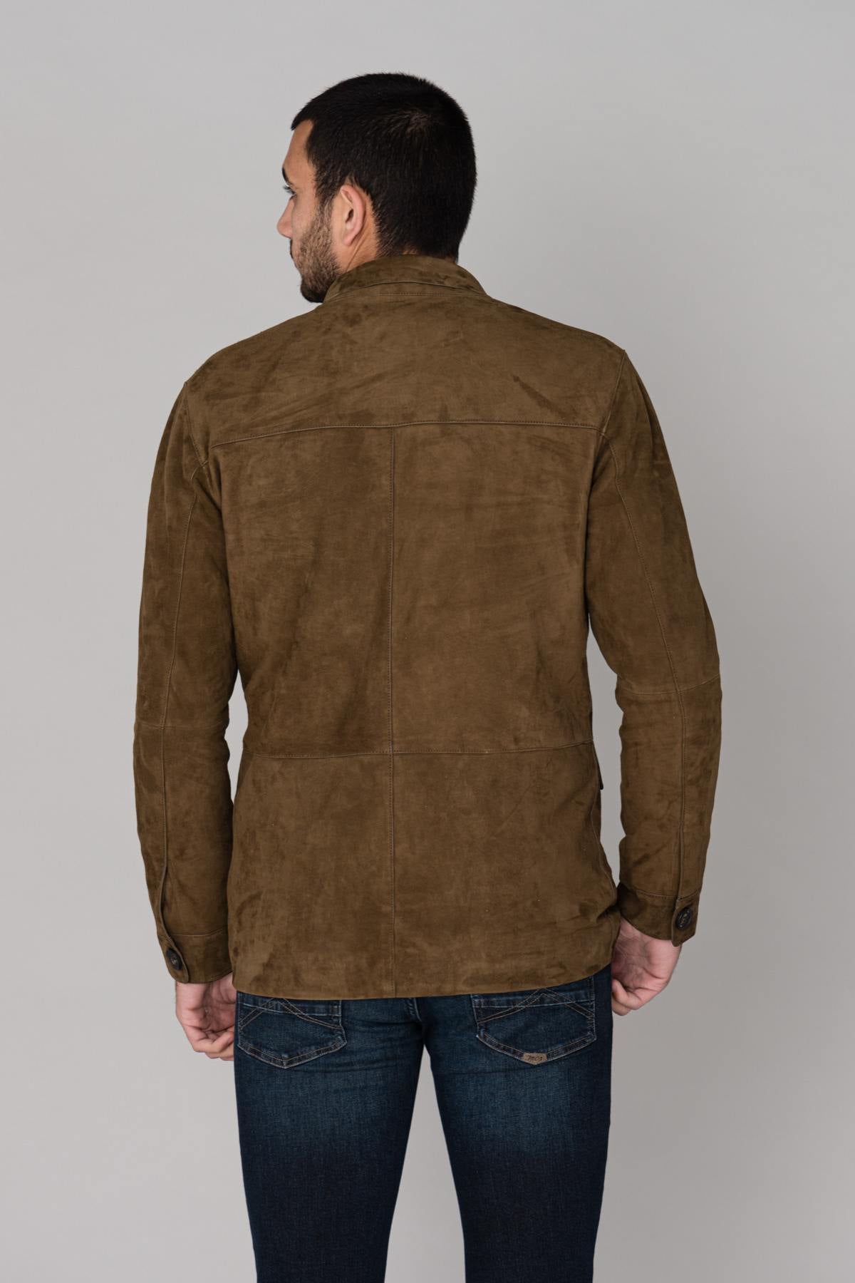 Taupe nubuck leather jacket - Image n°6